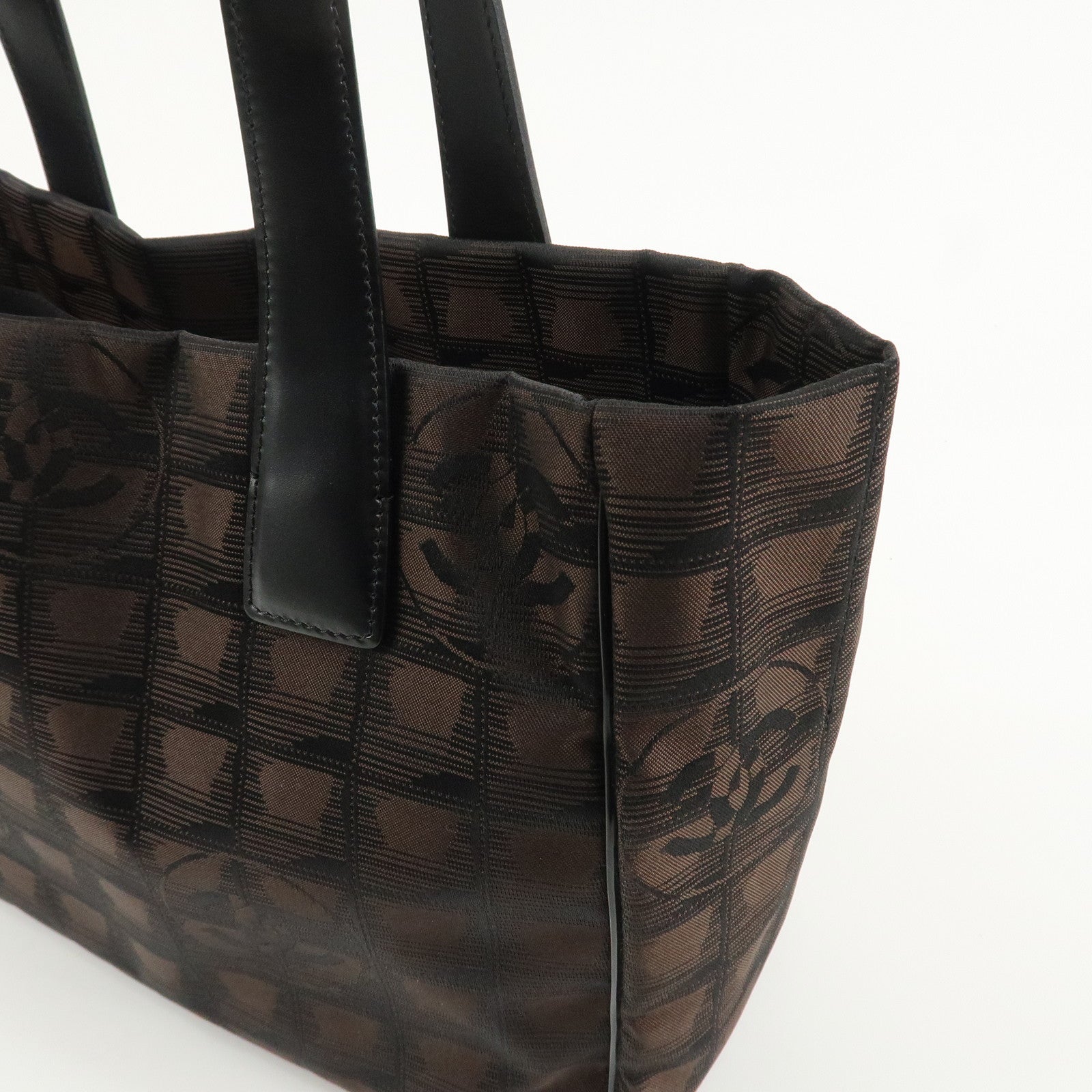 CHANEL New Travel Line Nylon Jacquard Leather Tote PM Dark Brown A20457 Used