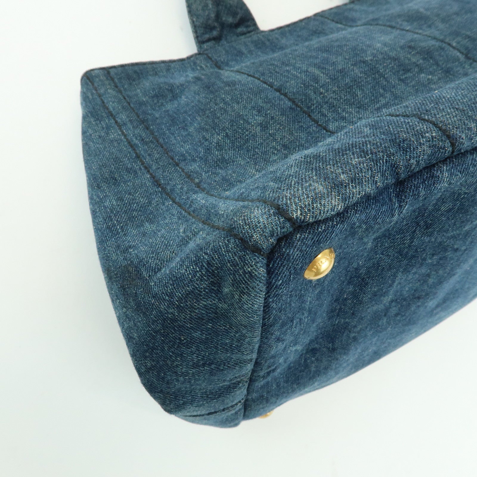 PRADA Triangle Logo Canapa Denim Tote Bag Hand Bag Blue