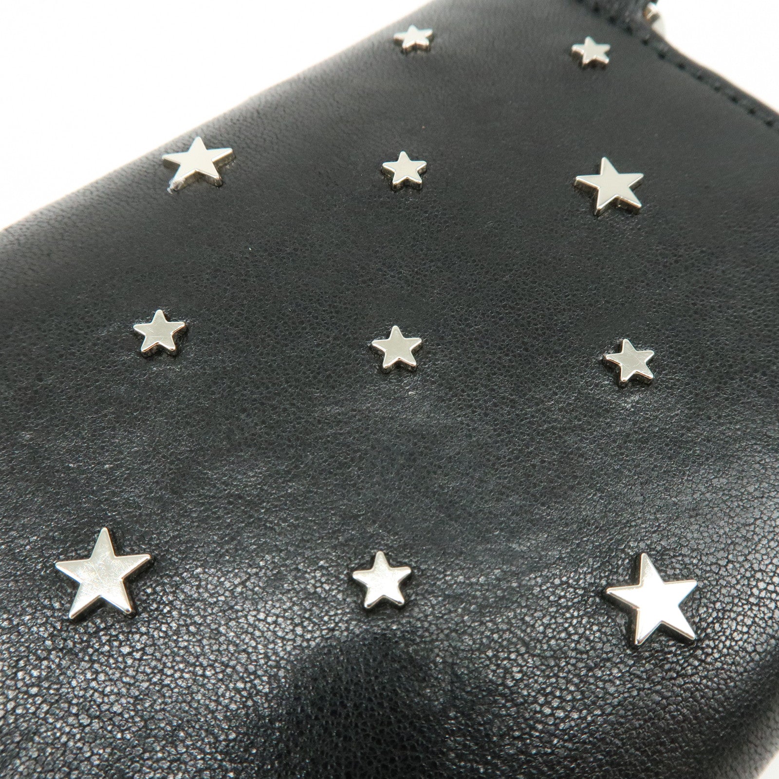 Jimmy Choo Leather Tri-fold Chain Wallet Studs Stars Black
