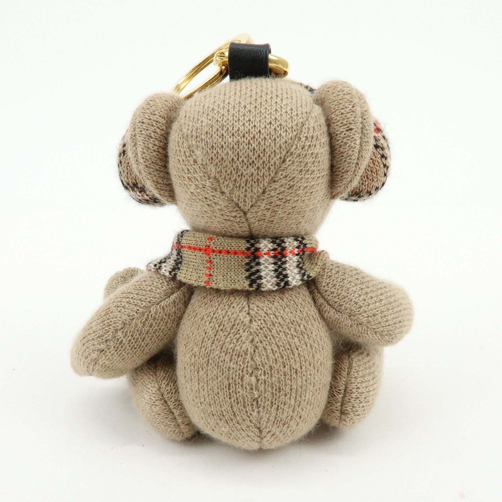BURBERRY Nova Plaid Wool Cashmere Leather Bag Charm Brown