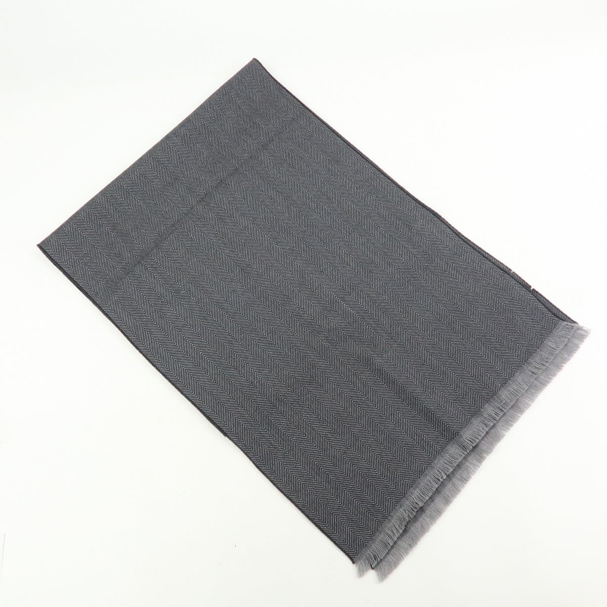 GUCCI Historia Wool 100% Scarf Crest Herringbone Gray