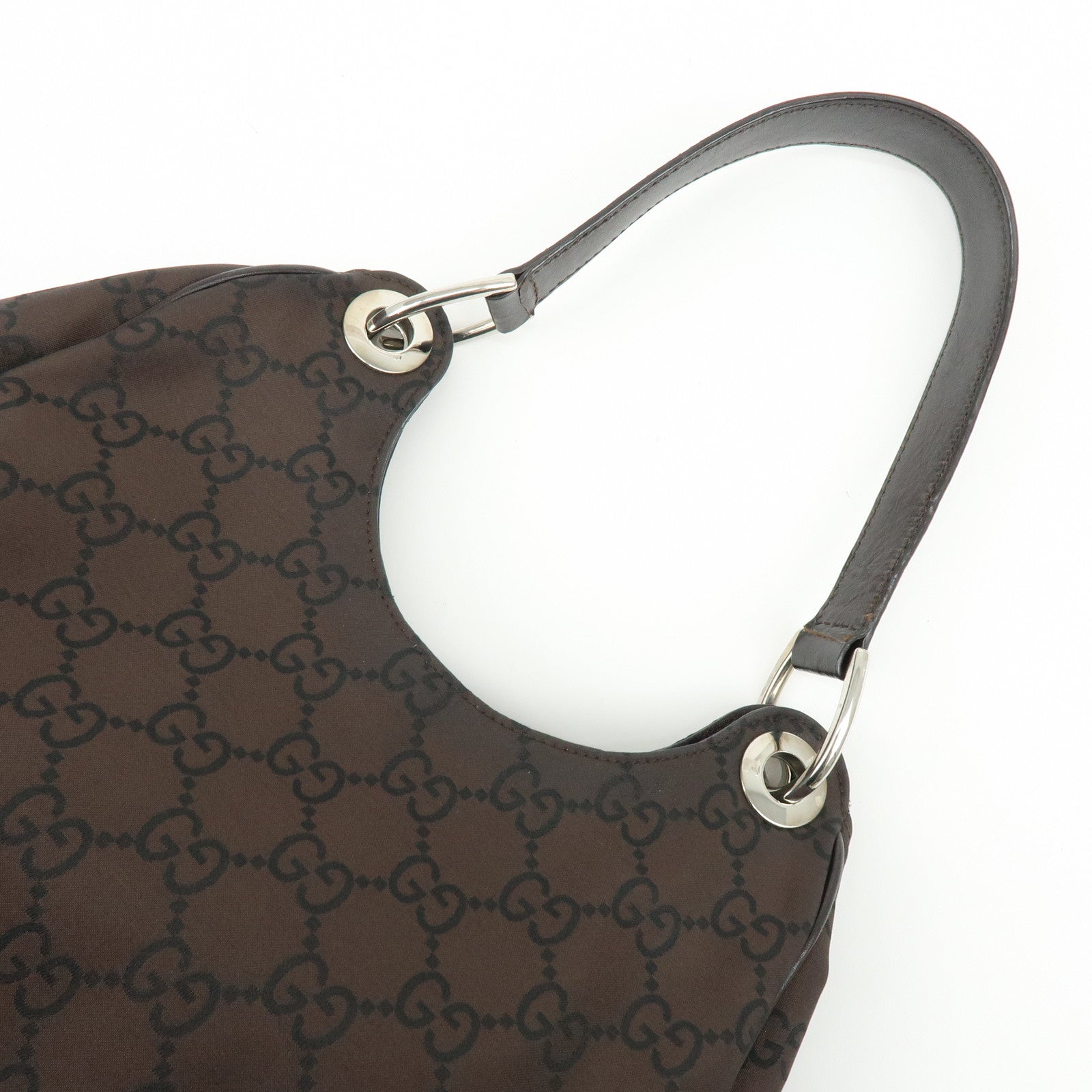 GUCCI GG Nylon Leather Shoulder Bag Hand Bag Dark Brown 257265