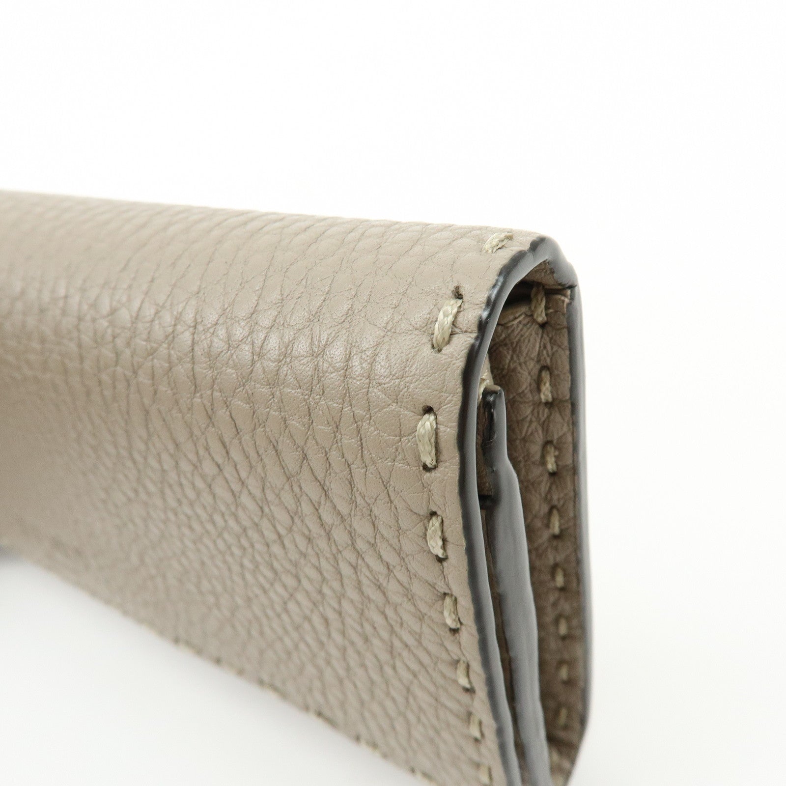 FENDI Selleria Leather Bi-fold Long Wallet Greige 8M0384