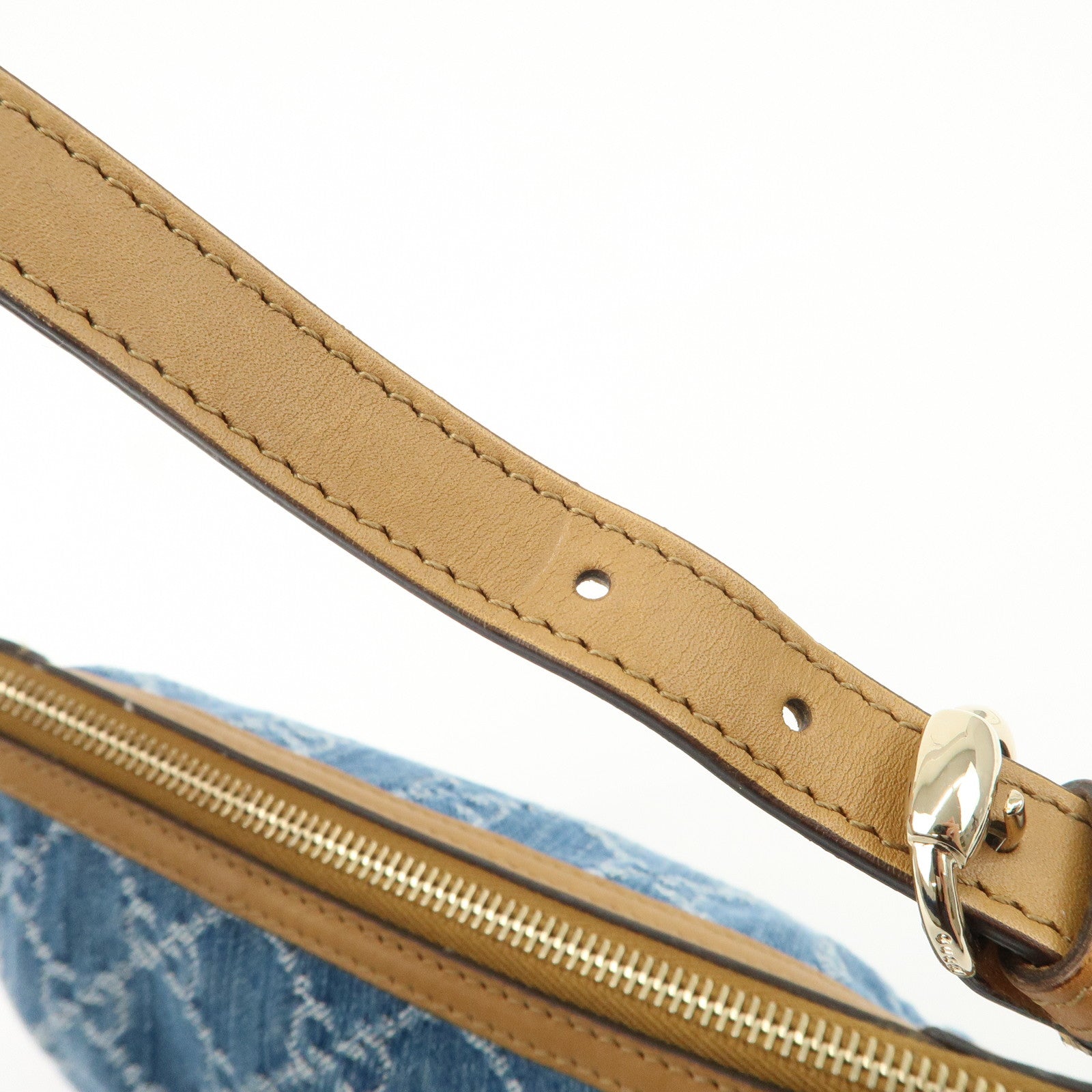 GUCCI GG Denim Leather Accessory Pouch Hand Bag Blue Brown 224093 Used