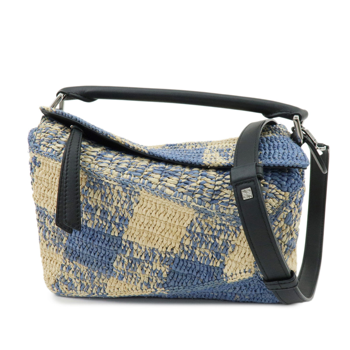 LOEWE Puzzle Bag Small Paulas Ibiza Raffia Leather 2Way Hand Bag Blue
