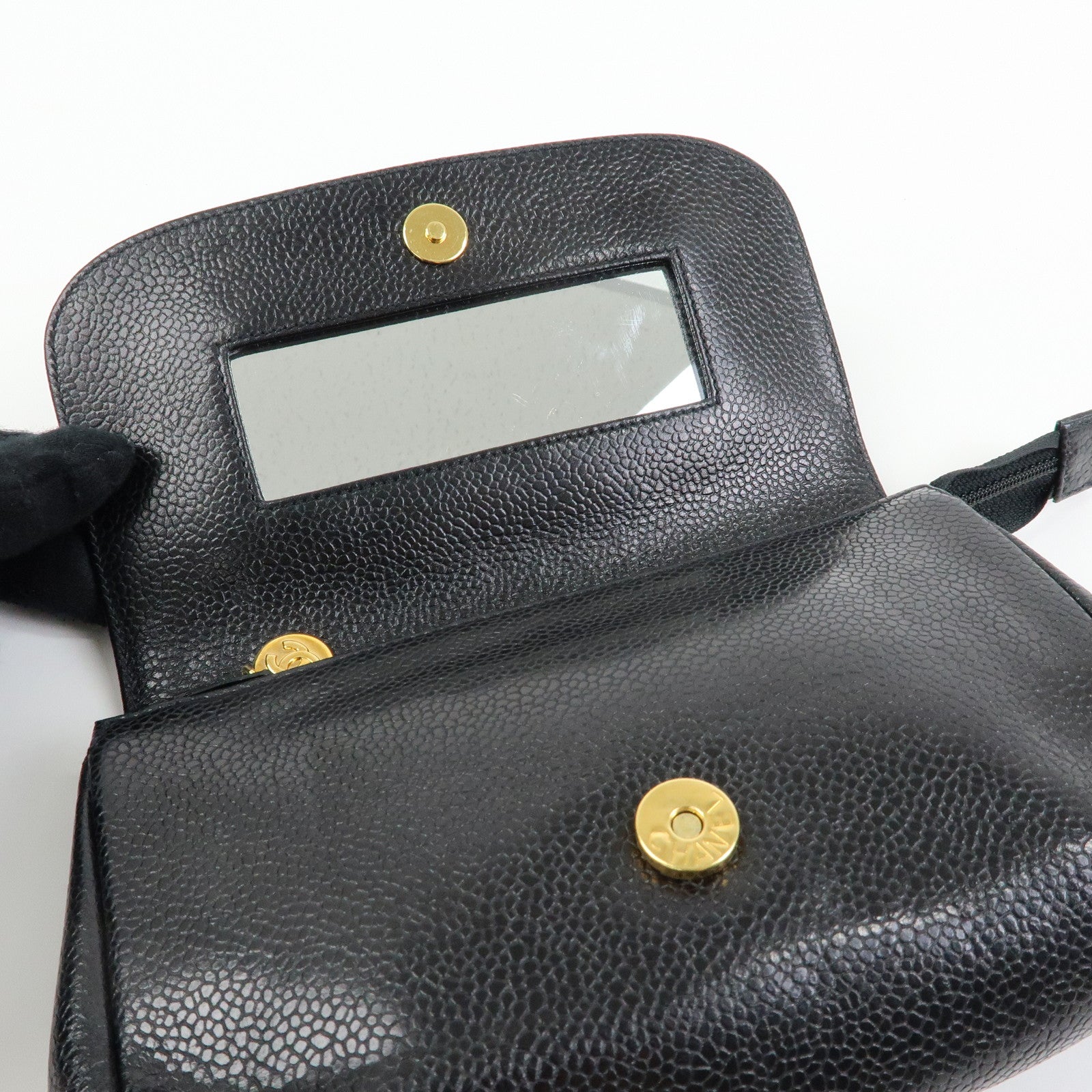 CHANEL COCO Mark Caviarskin Leather Pouch Cosmetic Pouch Black