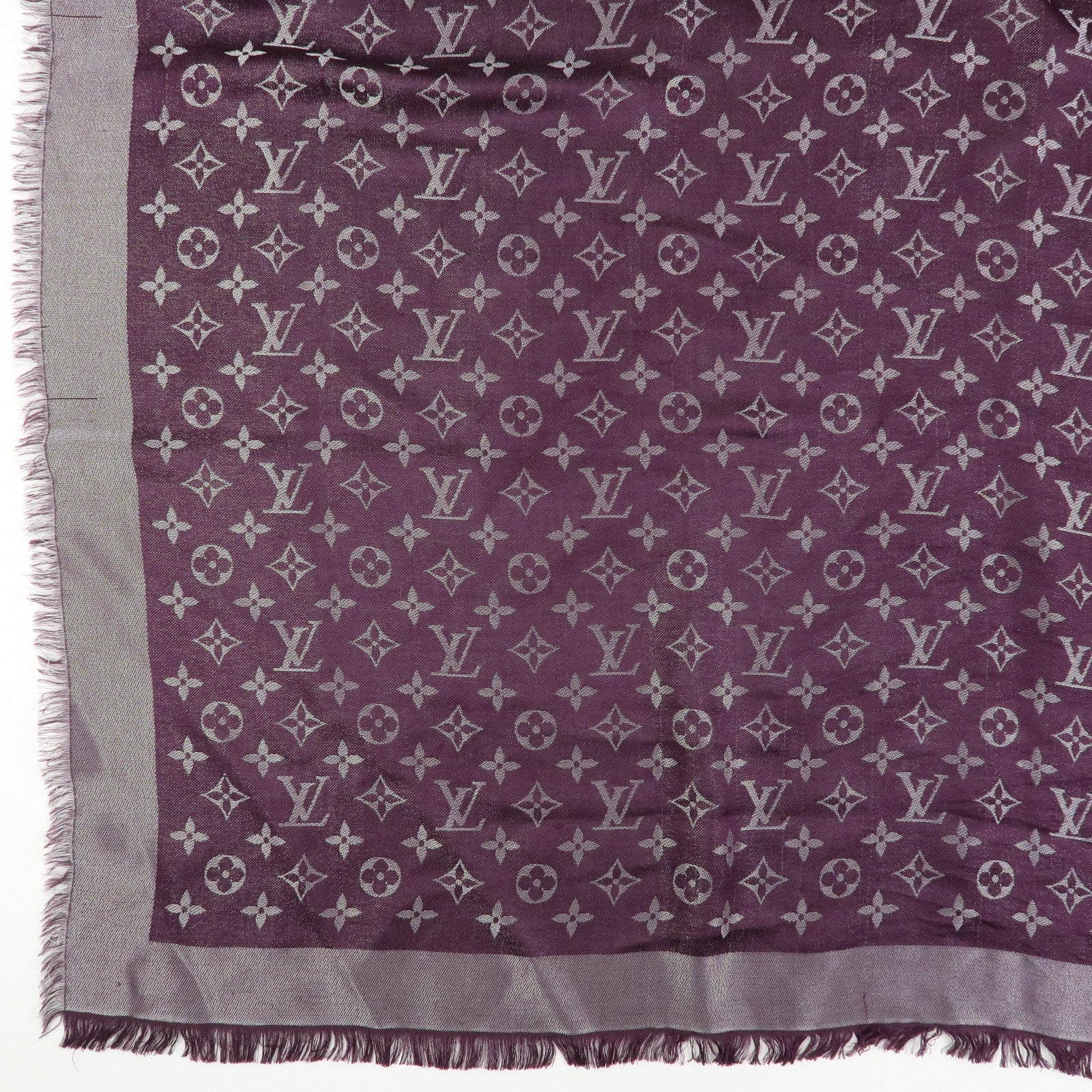 Louis Vuitton Shawl Monogram Silk Rayon Wool Scarf Amarante M75124