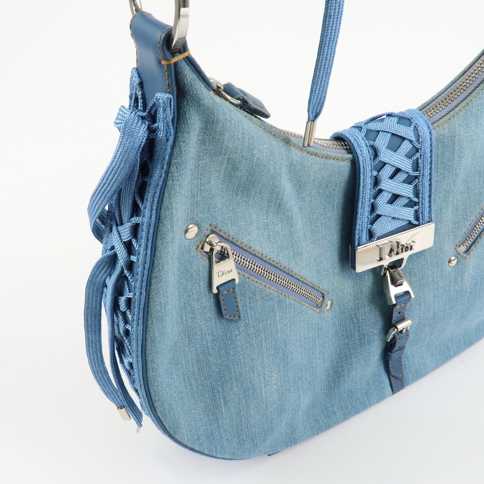 Christian Dior Admit It Denim Leather Shoulder Bag Light Blue Used