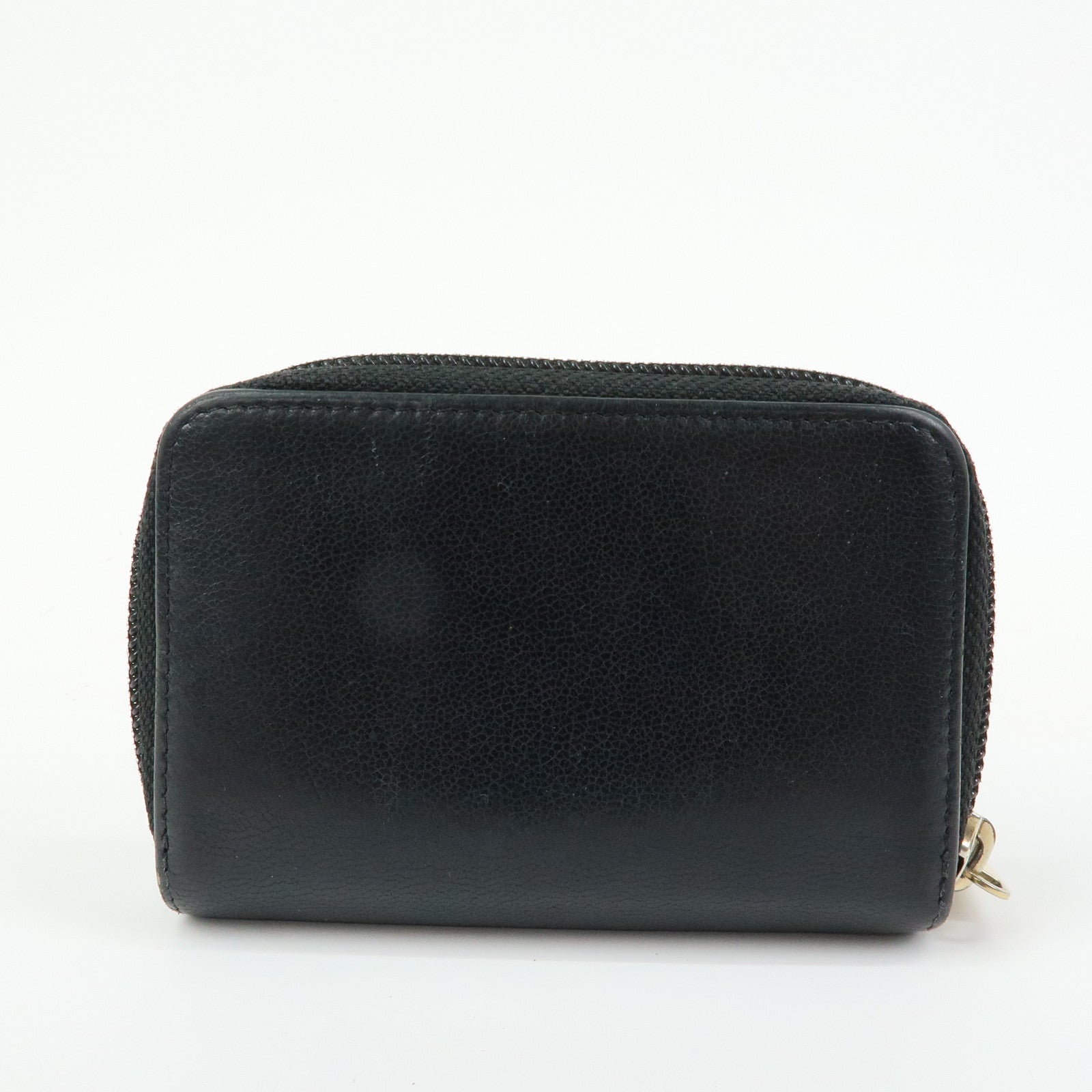 CHANEL COCO Mark Calf Skin Round Zippy Compact Wallet Black