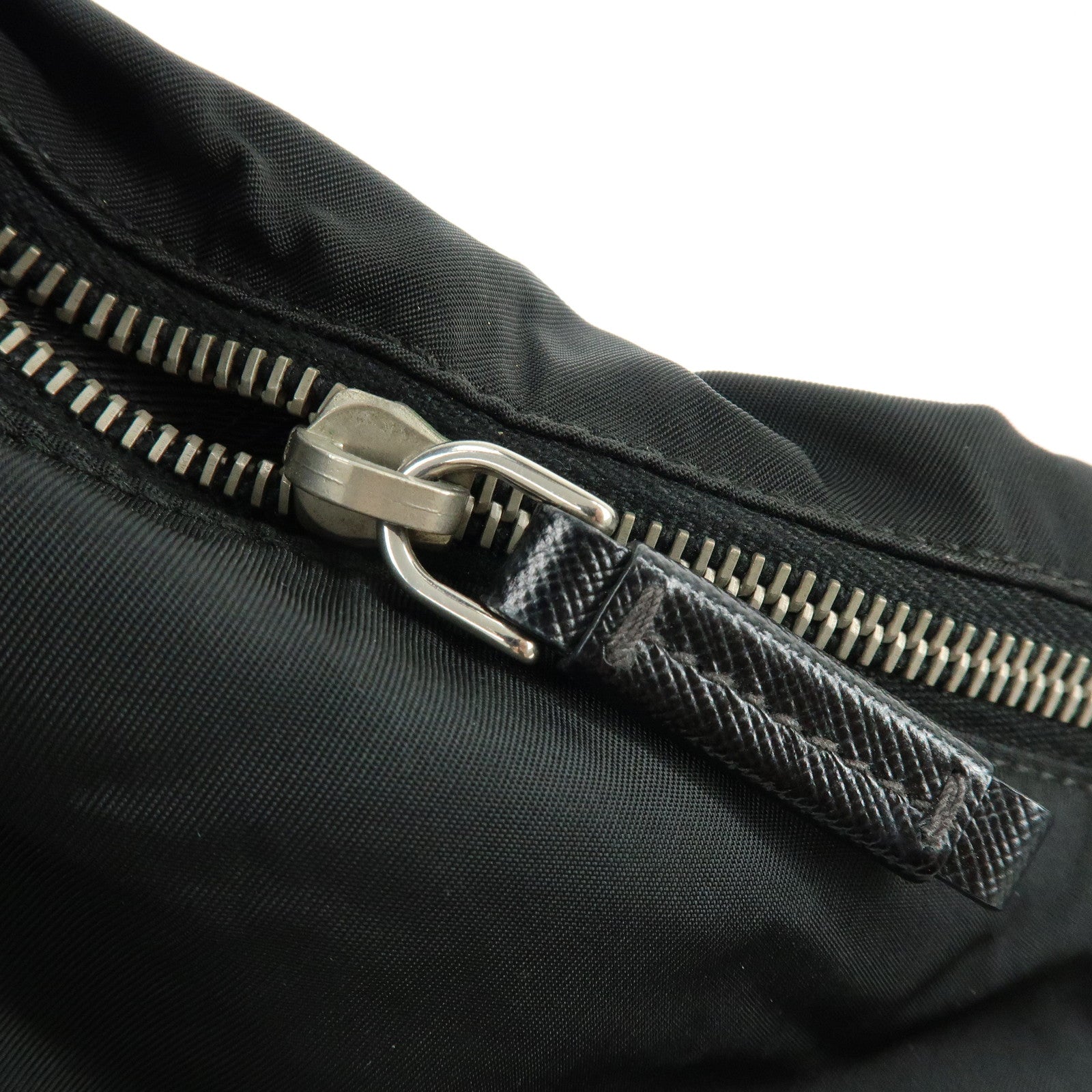 PRADA Triangle Logo Nylon Saffiano Leather Shoulder Bag Black BR3291