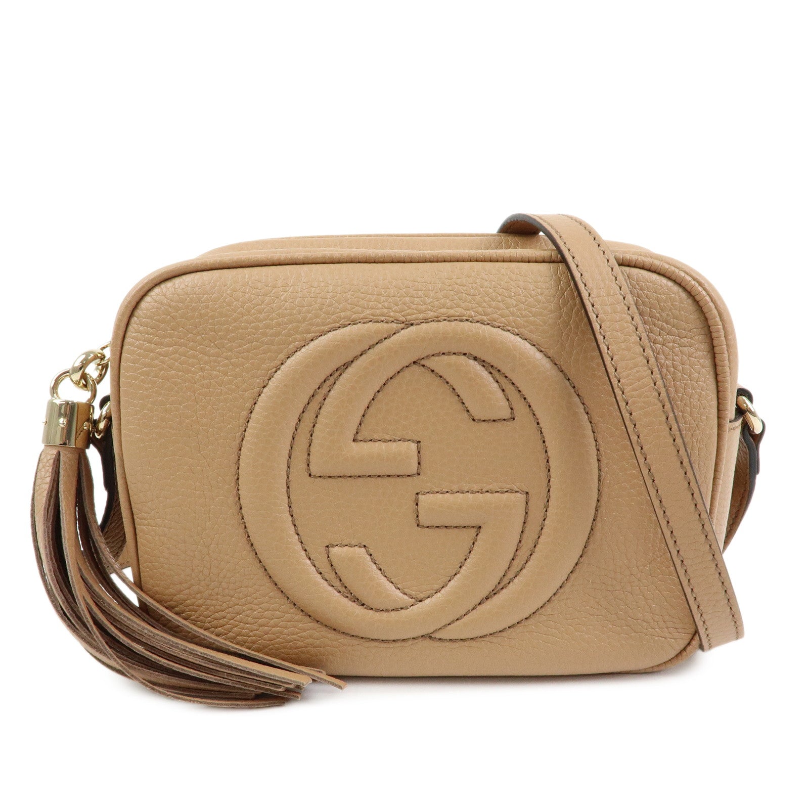 GUCCI SOHO Interlocking G Leather Small Disco Shoulder Bag Beige 308364