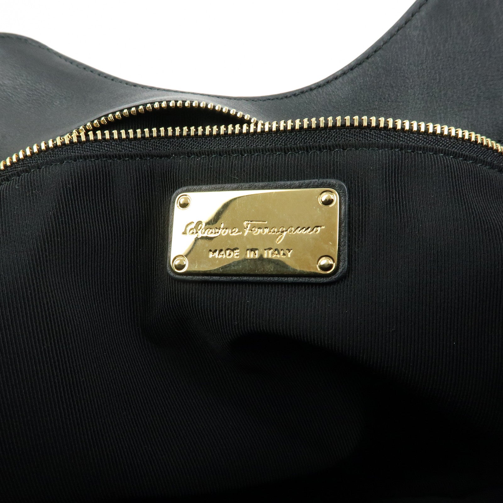 Ferragamo Gancini Leather Hand Bag Shoulder Bag Black 21 F077