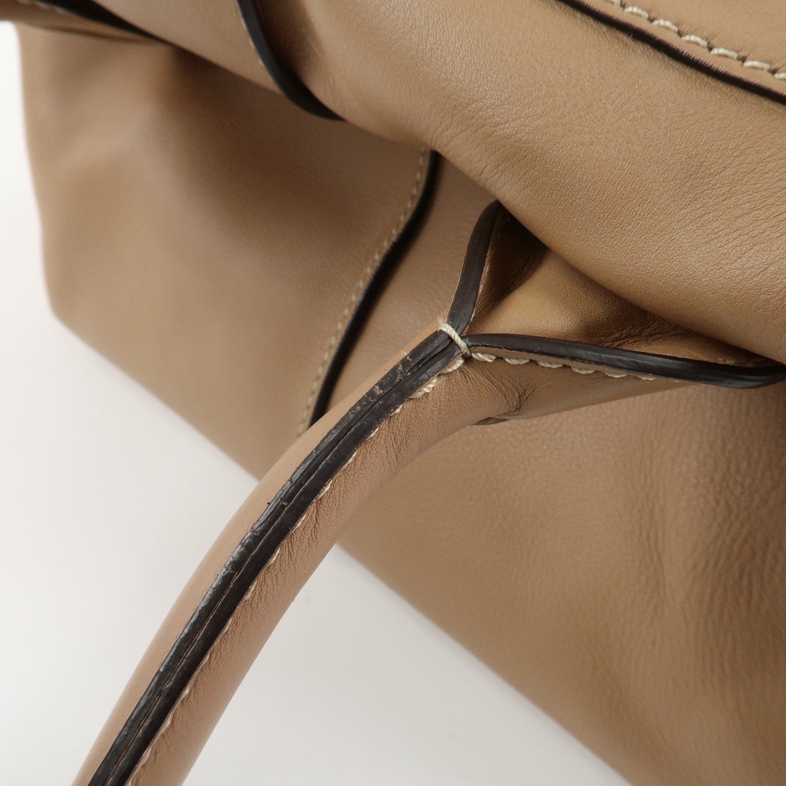 TOD'S Leather Shoulder Bag Boston Bag Hand Bag Beige Used