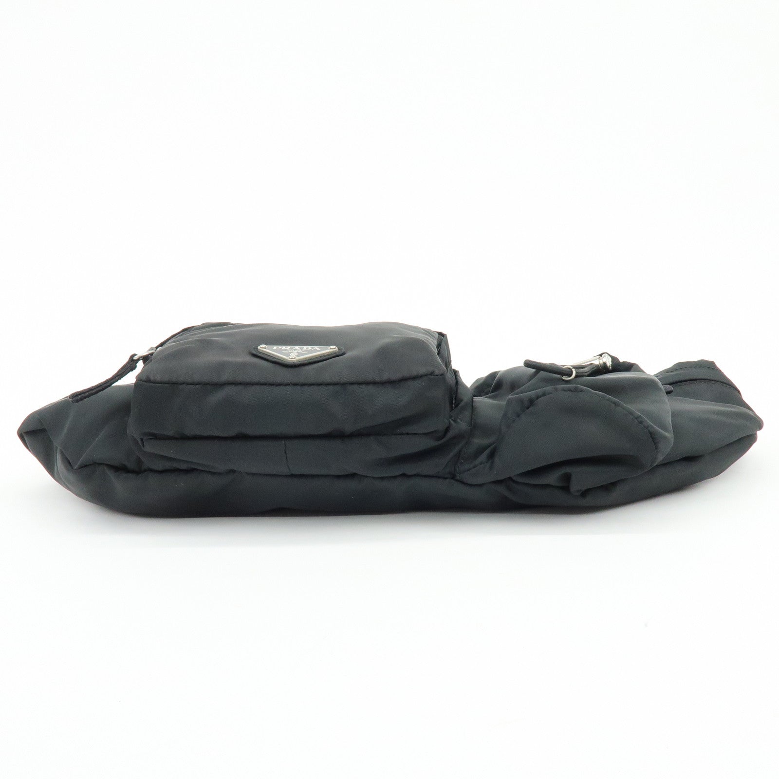 PRADA Triangle Logo Nylon Waist Bag Body Bag Black VA0056