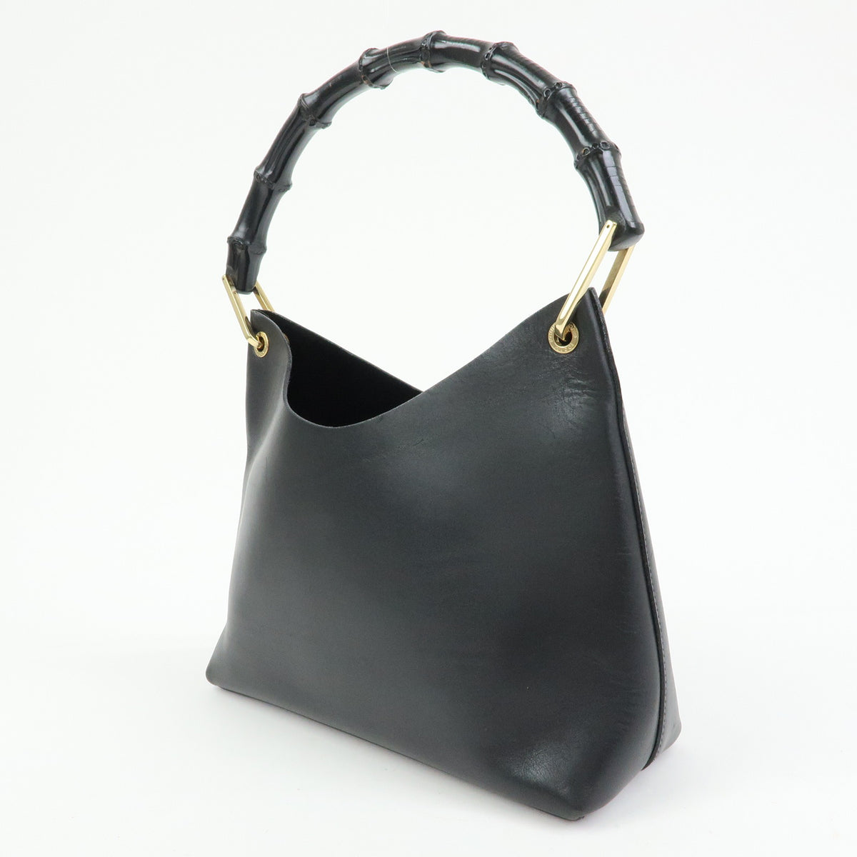 GUCCI Bamboo Leather Shoulder Bag Hand Bag Black 001.2058.1883.0