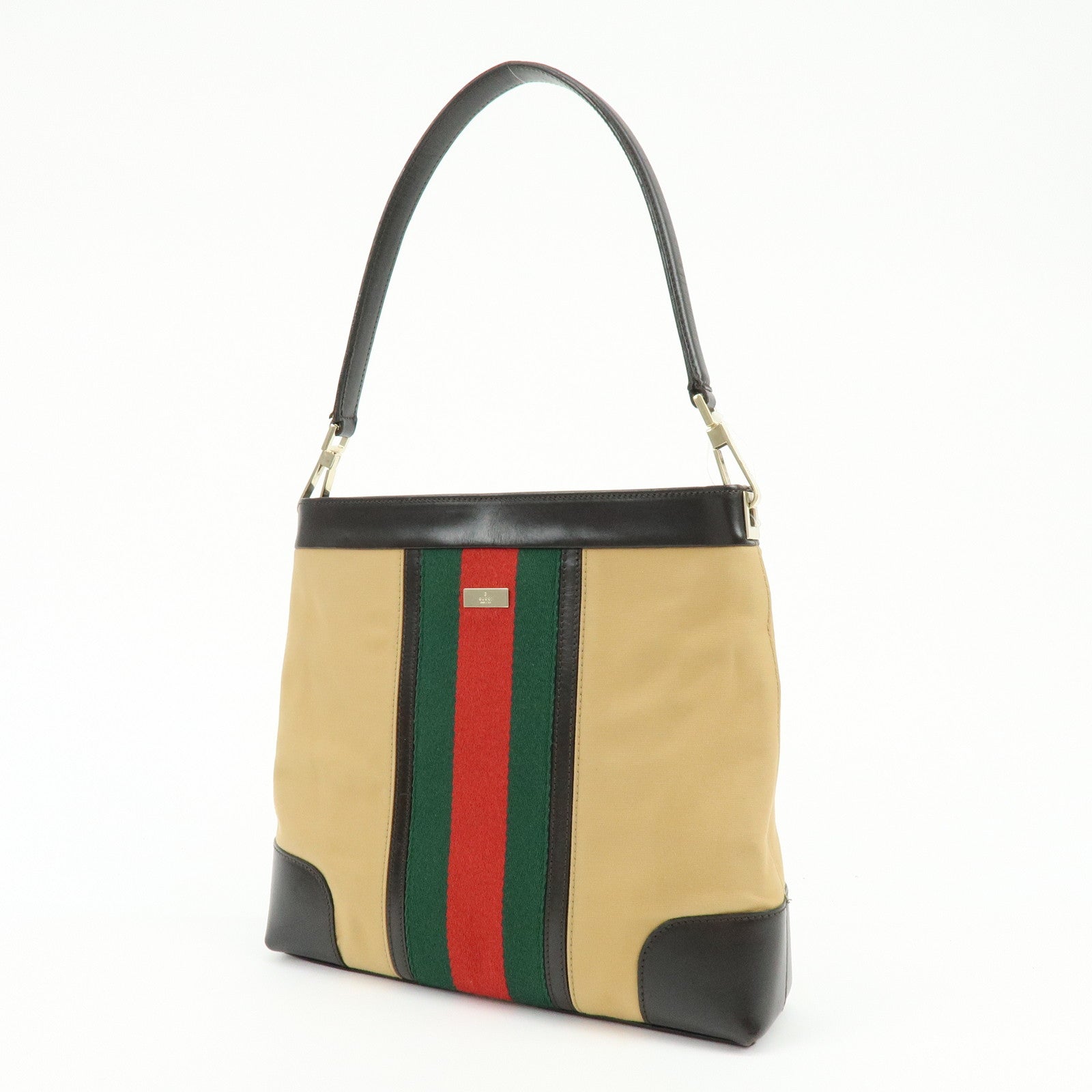 GUCCI Sherry Canvas Leather Shoulder Bag Beige Brown 001・4231