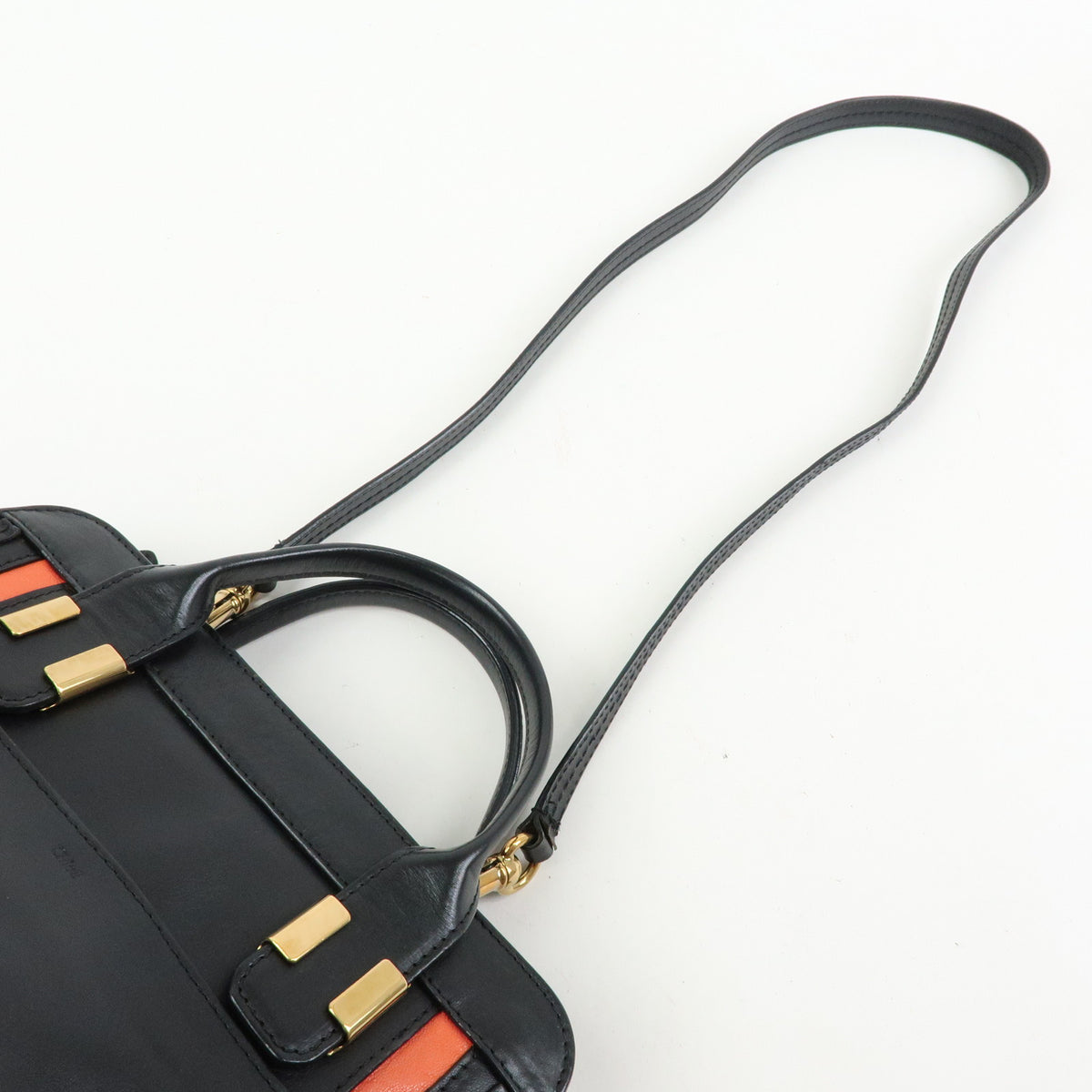 Chloe Logo Alice Leather 2Way Bag Hand Bag Shoulder Bag Orange Black
