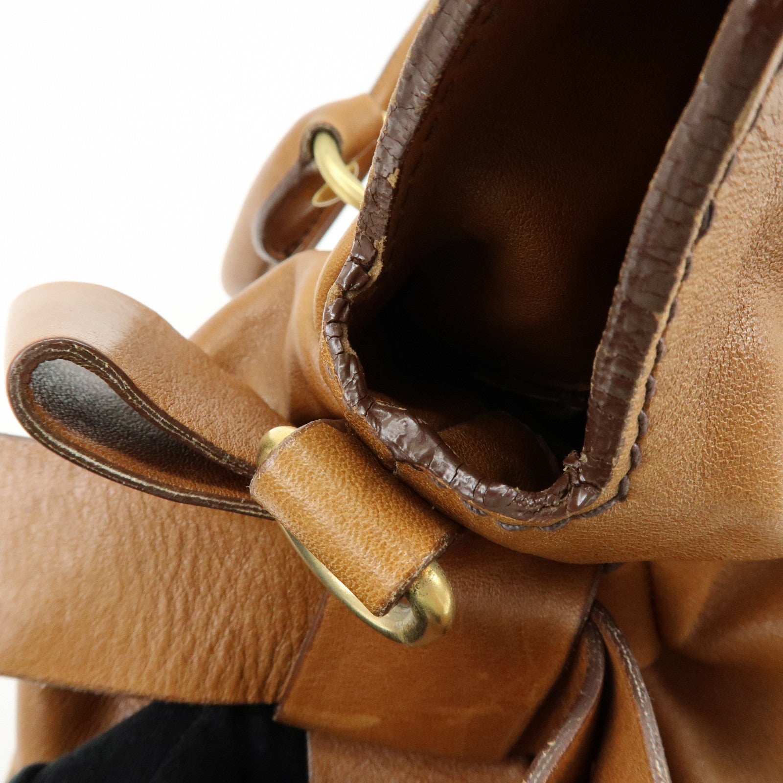 MIU MIU Leaether Ribbon 2Way Bag Hand Bag Shoulder Bag Brown