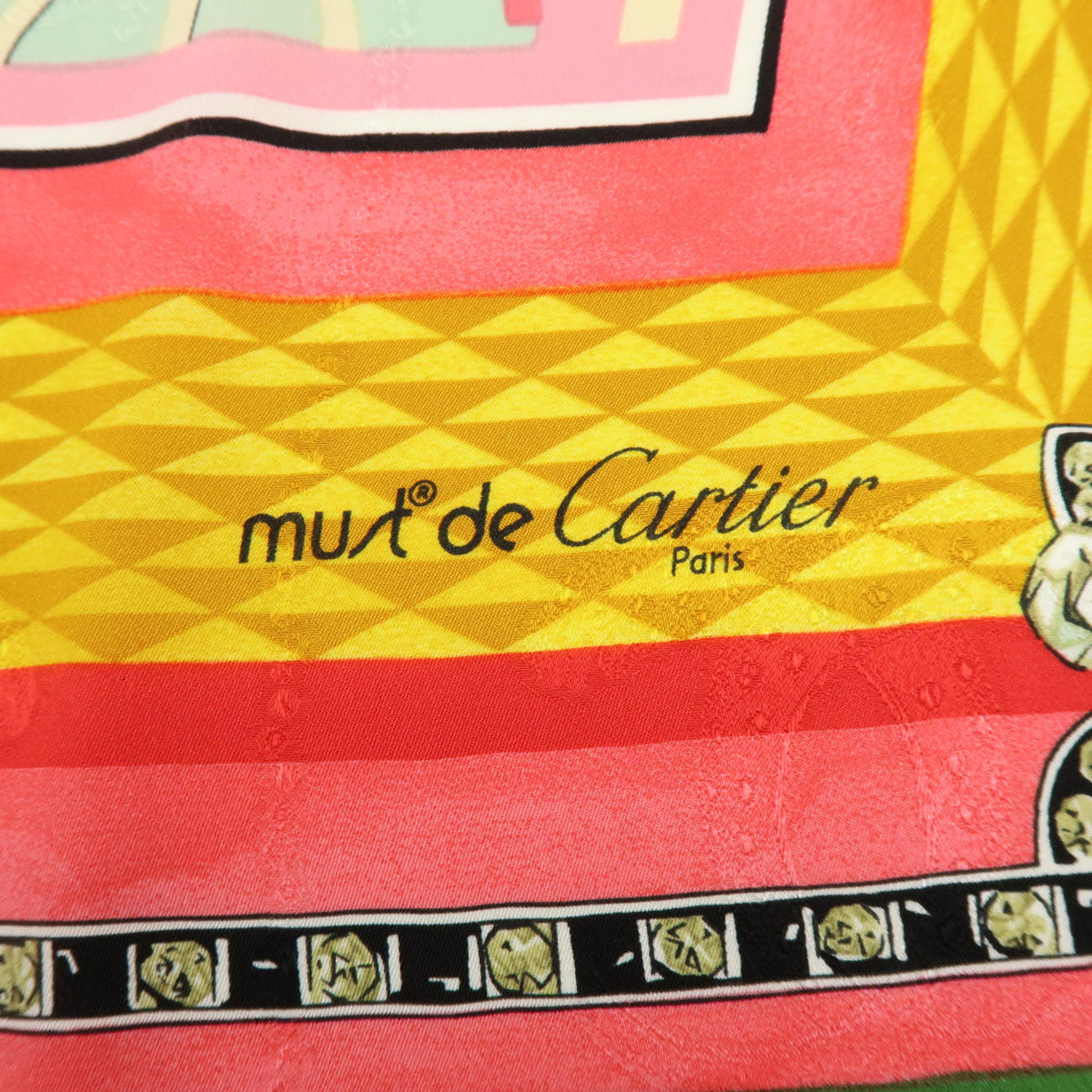 Cartier Must de Cartier Silk 100% Scarf Pink Green Multicolor