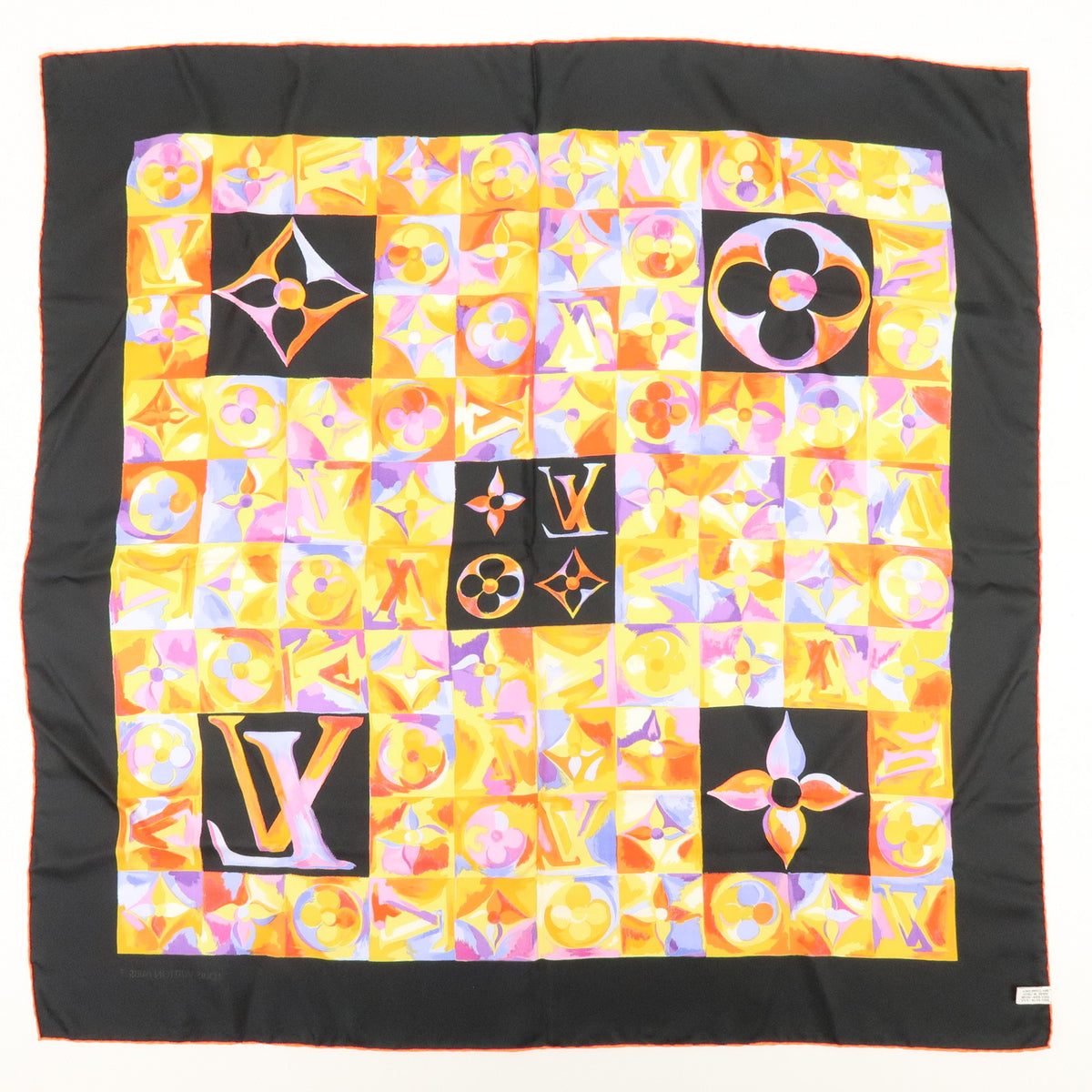 Louis Vuitton Monogram Carre 90 Silk 100% Scarf Au Fil Du Temps black