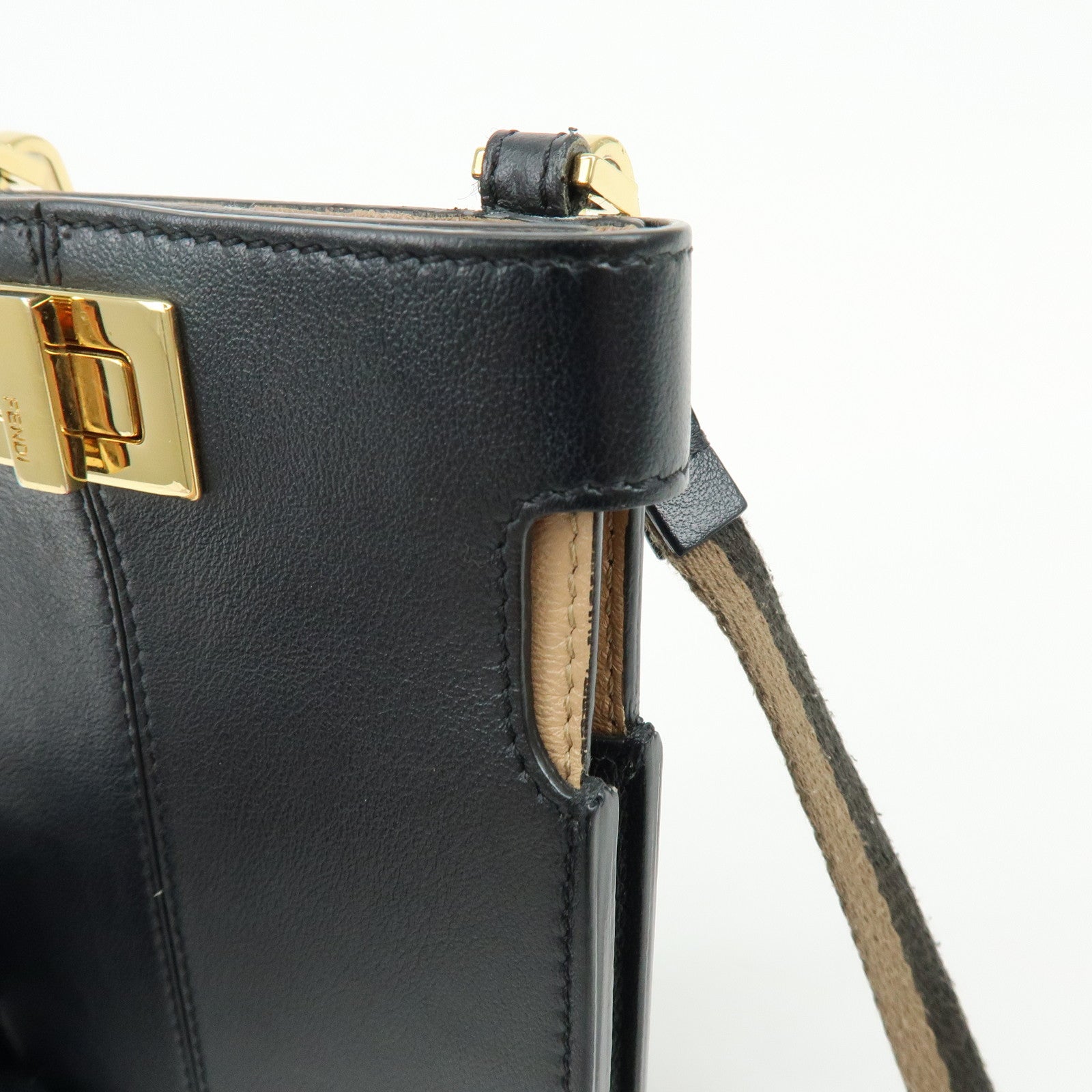 FENDI Peekaboo Leather Shoulder Bag Phone Case Black 8M0442 A5DY