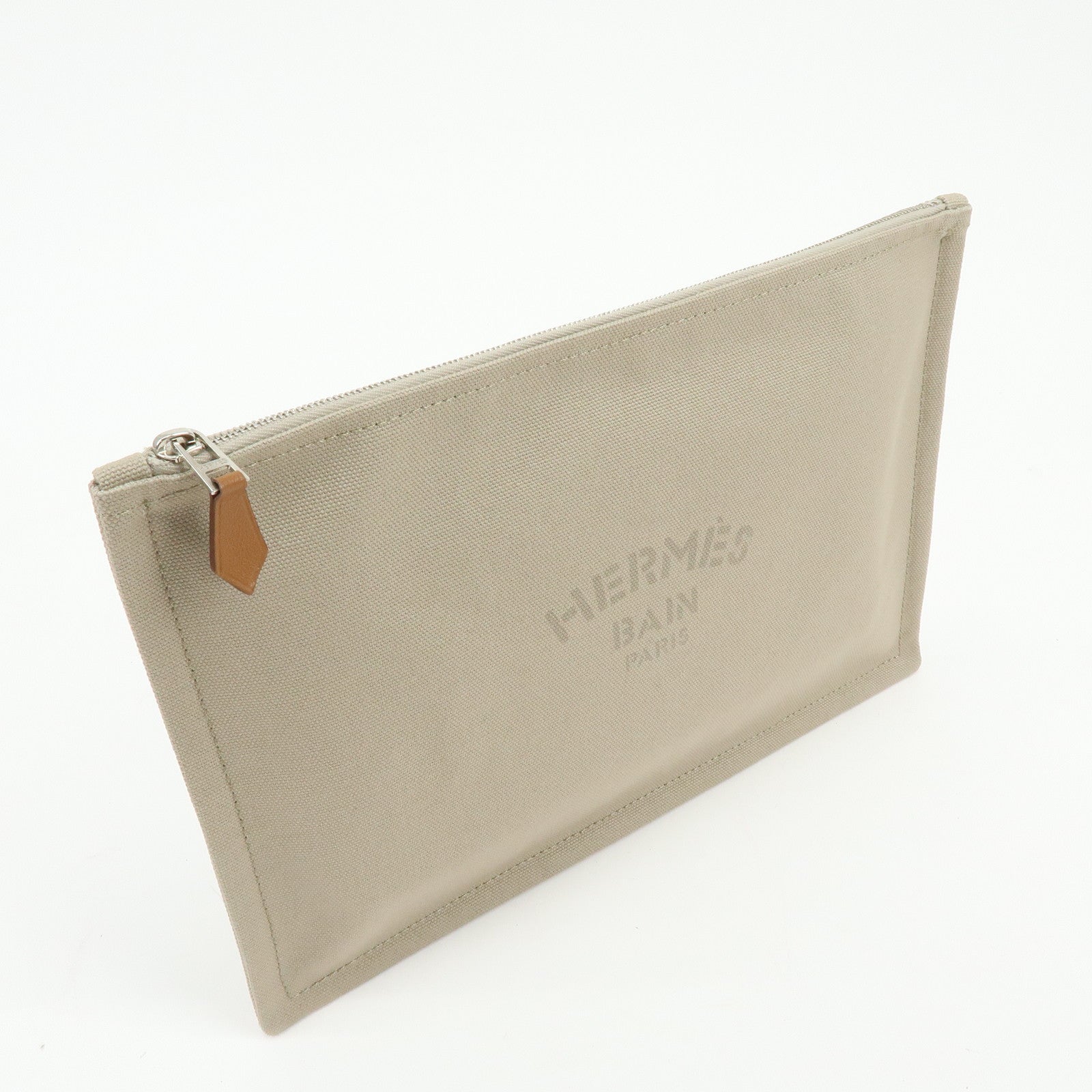 HERMES Yachting GM Canvas Flat Pouch Cosmetic Pouch Beige
