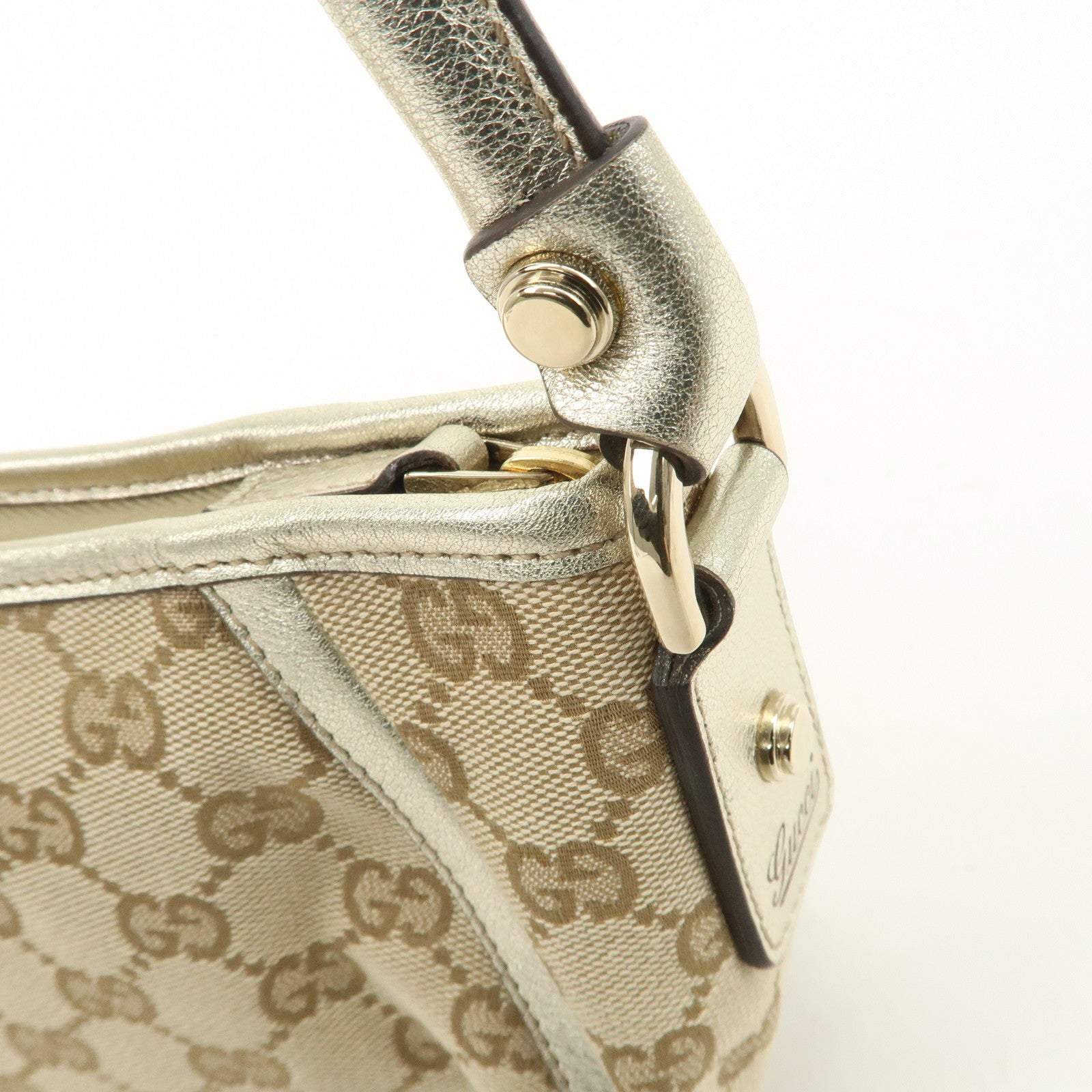 GUCCI Abbey GG Canvas Leather Shoulder Bag Beige Ivory 130939 Used