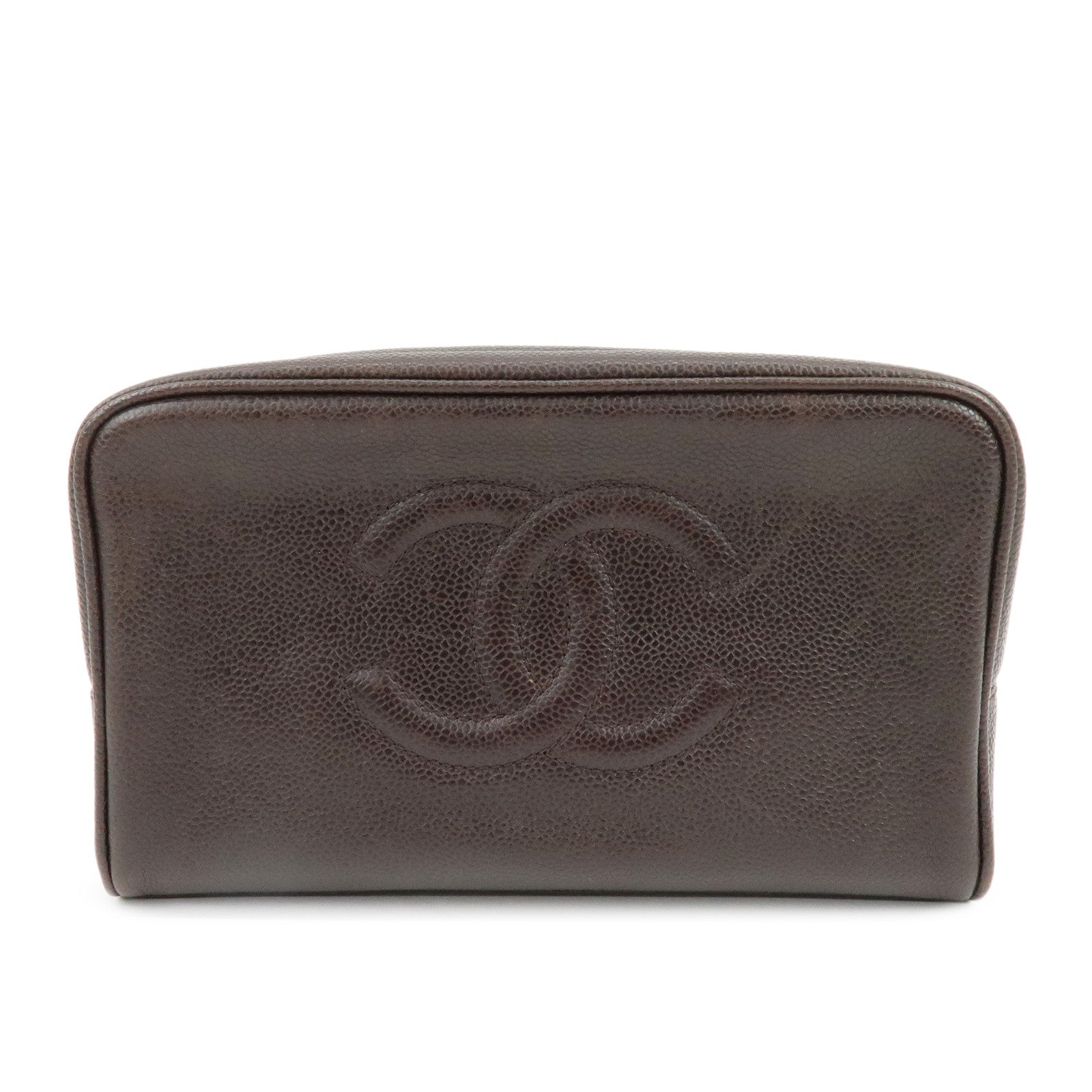 CHANEL COCO Mark Caviarskin Pouch Cosmetic Pouch Dark Brown A01996