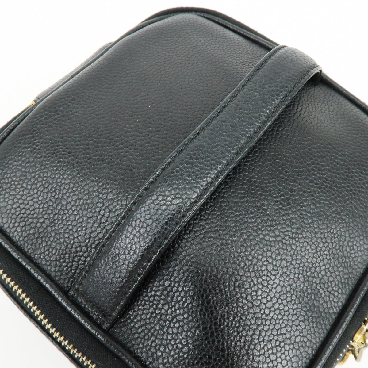 CHANEL COCO Mark Caviarskin Cosmetic Pouch Makeup Case Black