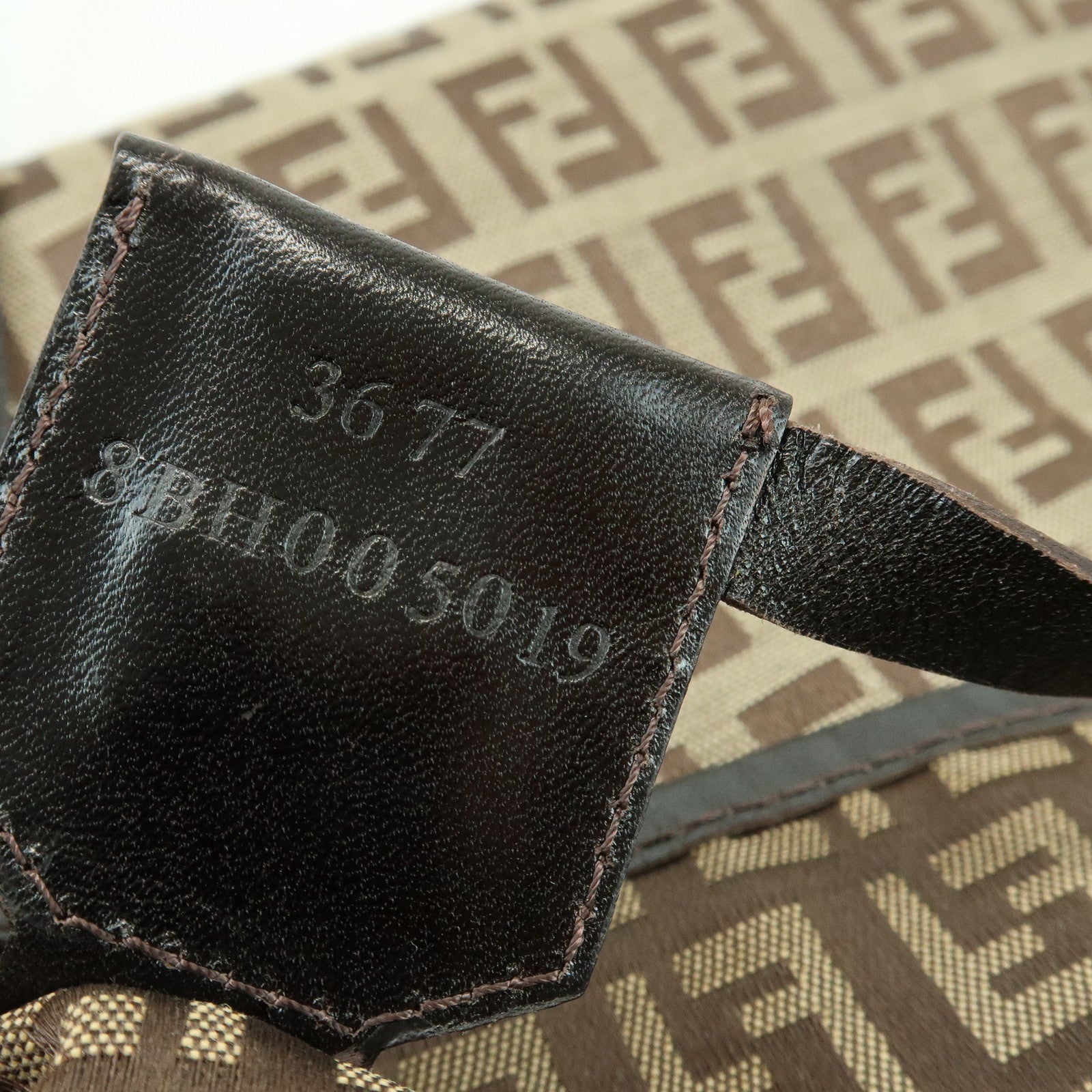 FENDI Zucchino Canvas Leather Tote Bag Shoulder Bag Brown