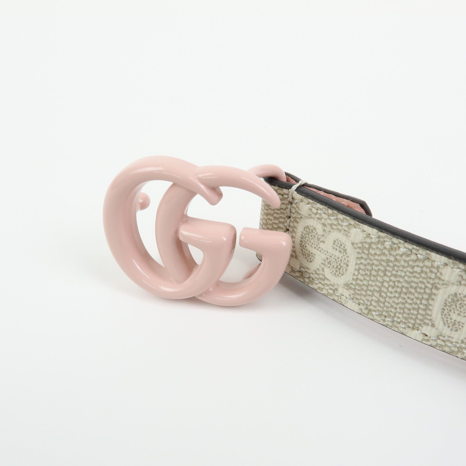 GUCCI Double G GG Spreme Leather Belt Greige White Pink 409417