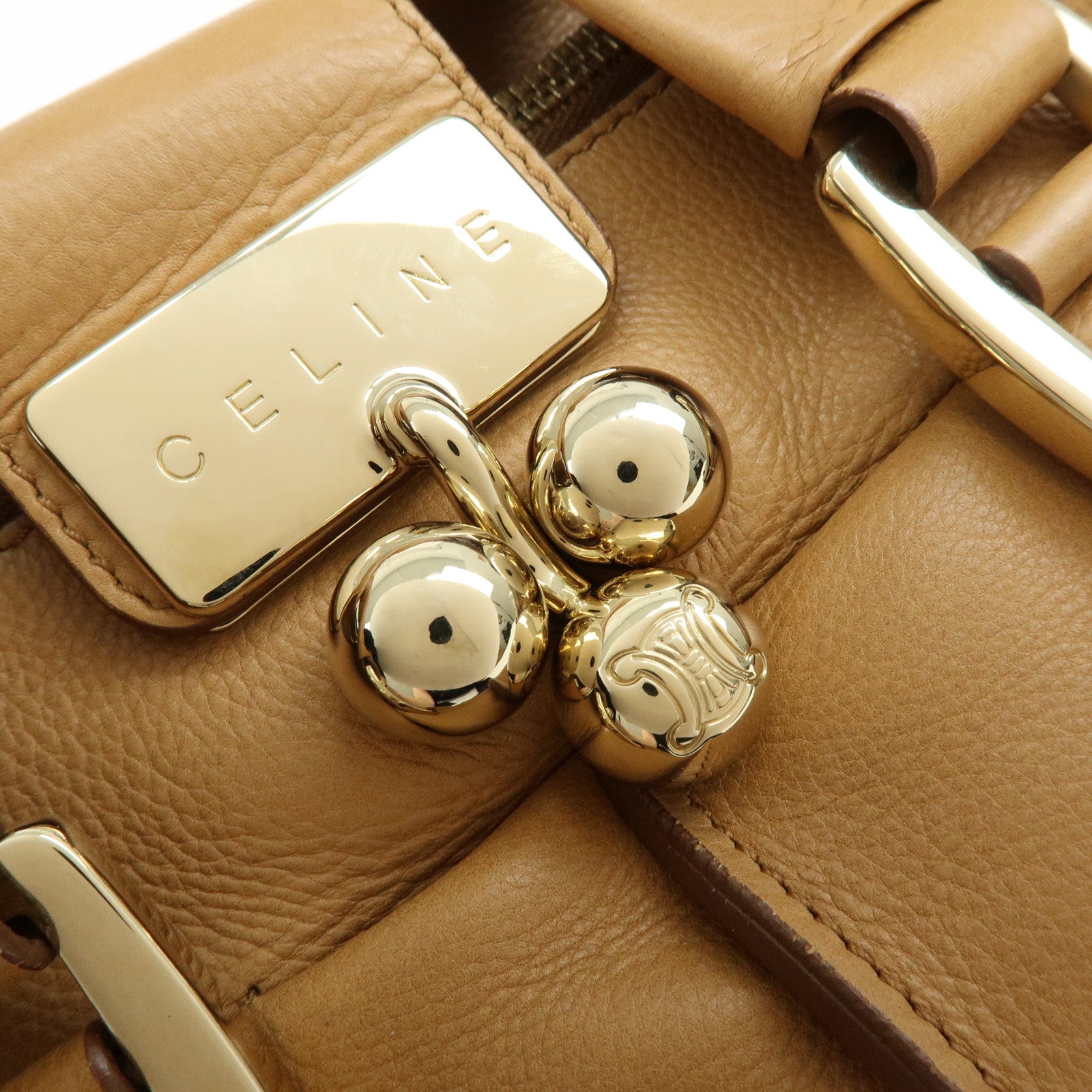 CELINE Blossom Leather Hand Bag Shoulder Bag Beige