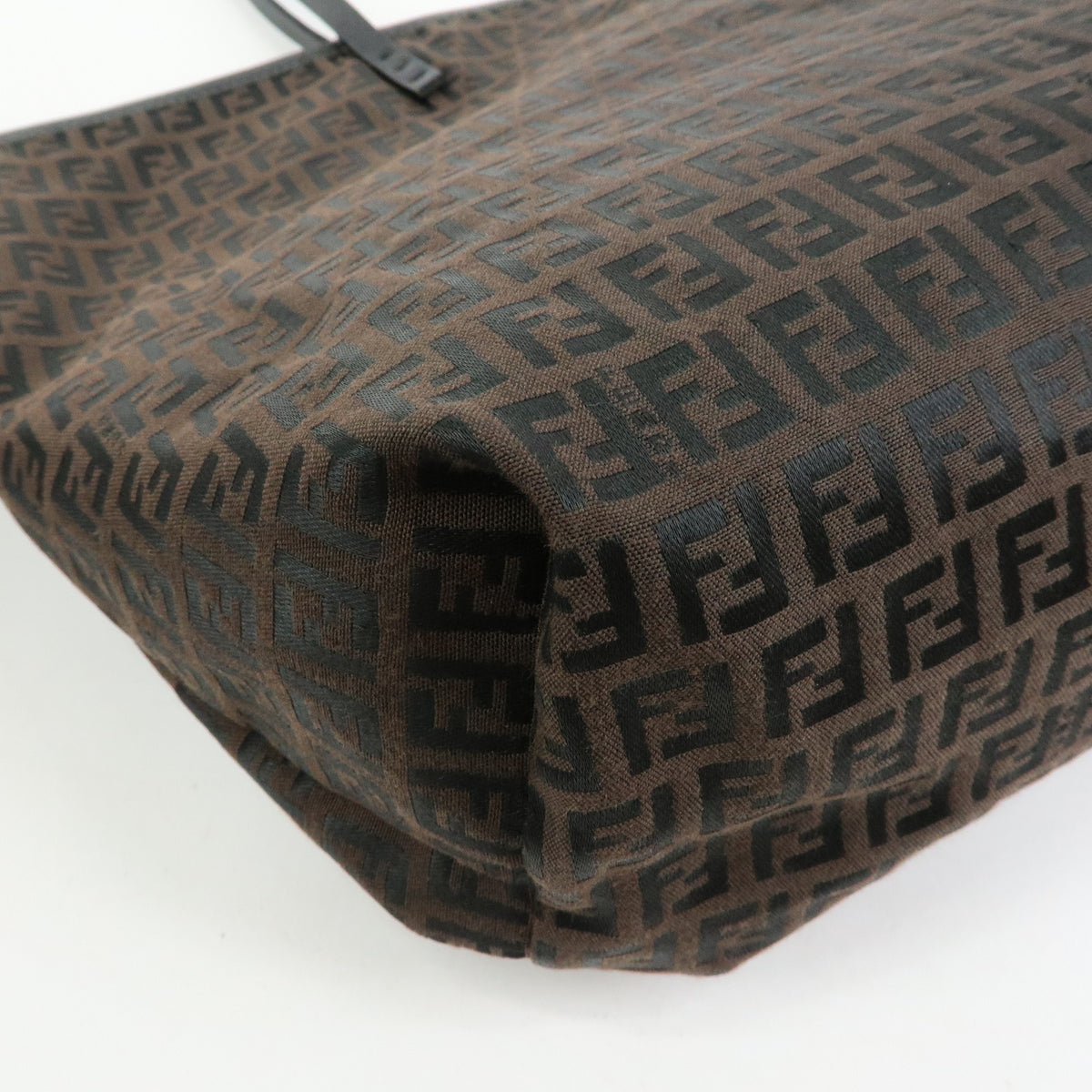 FENDI Zucchino Canvas Leather Tote Bag Black Brown