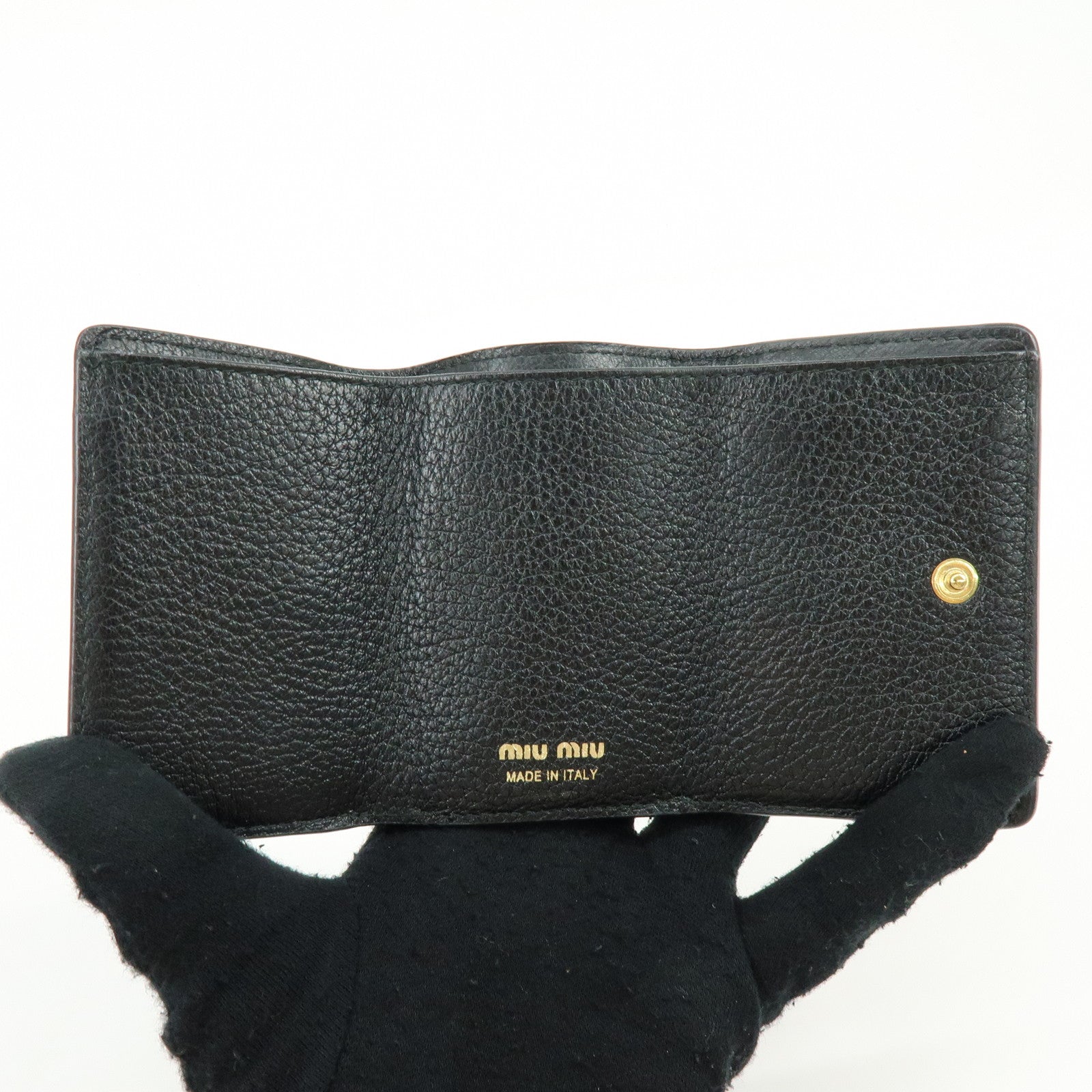 MIU MIU Logo Madras Leather Tri-fold Compact Wallet Red Black 5MH020