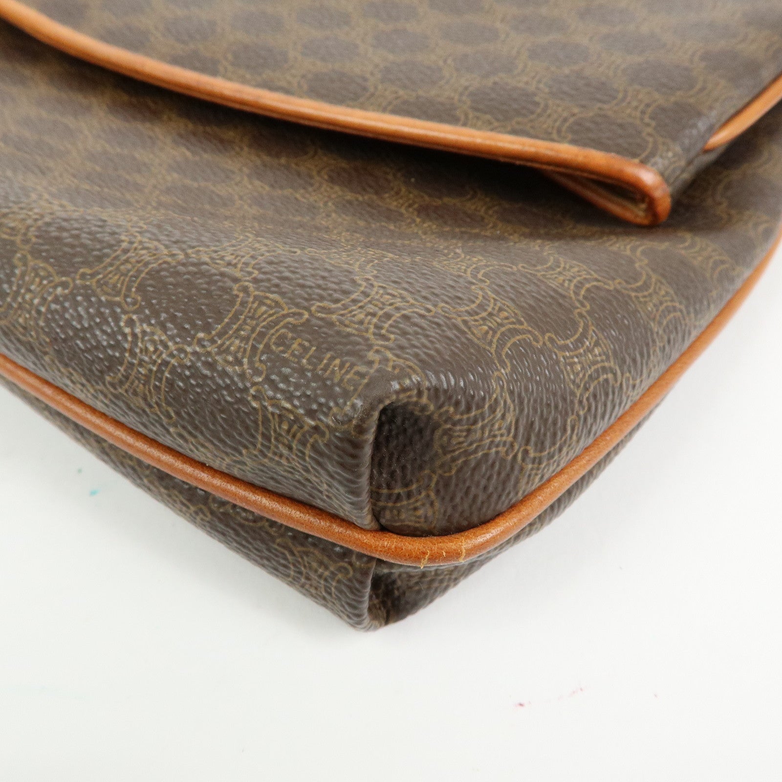 CELINE Macadam Leather Flap Clutch Bag Brown