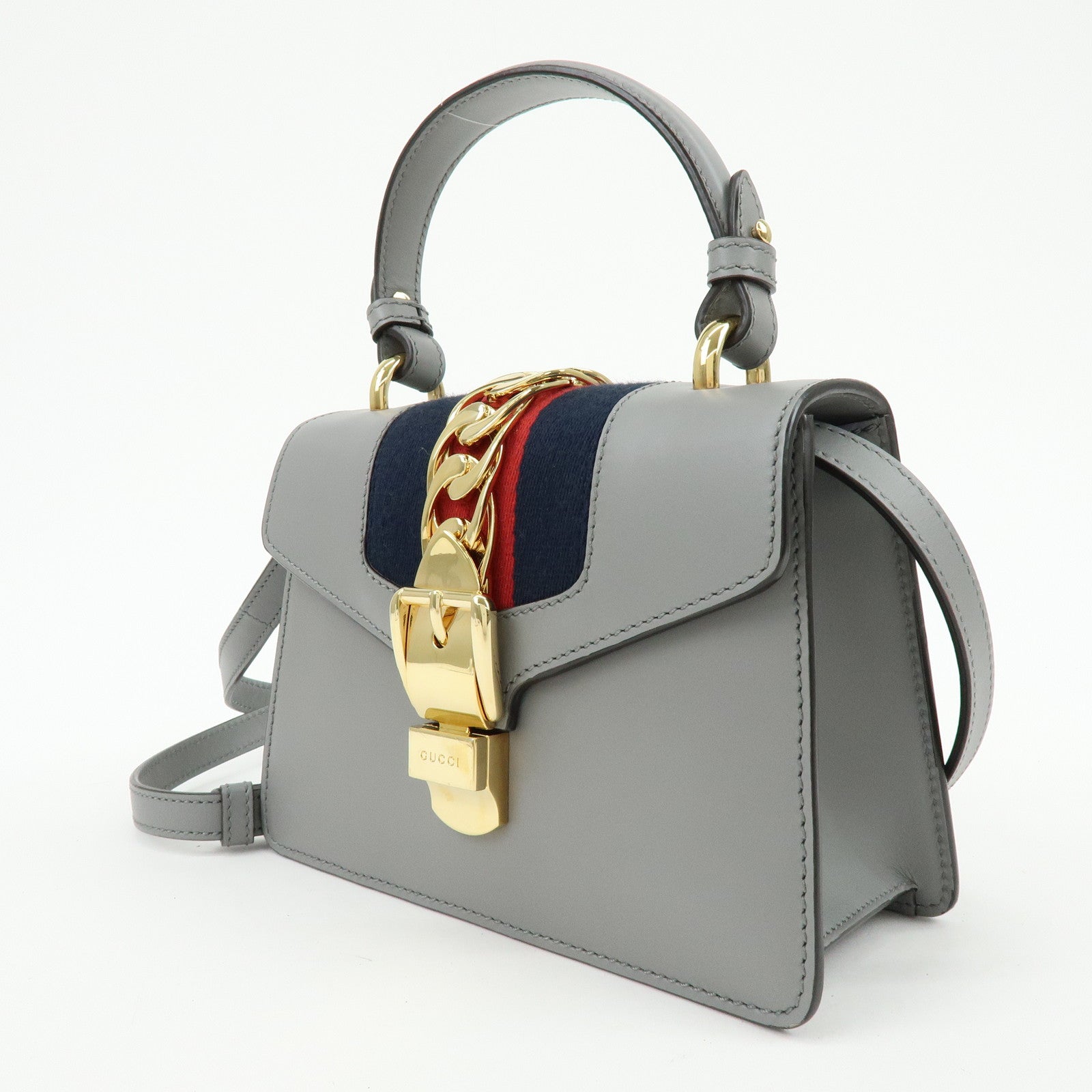 GUCCI Sylvie Sherry Leather 2Way Hand Bag Shoulder Bag Black 470270