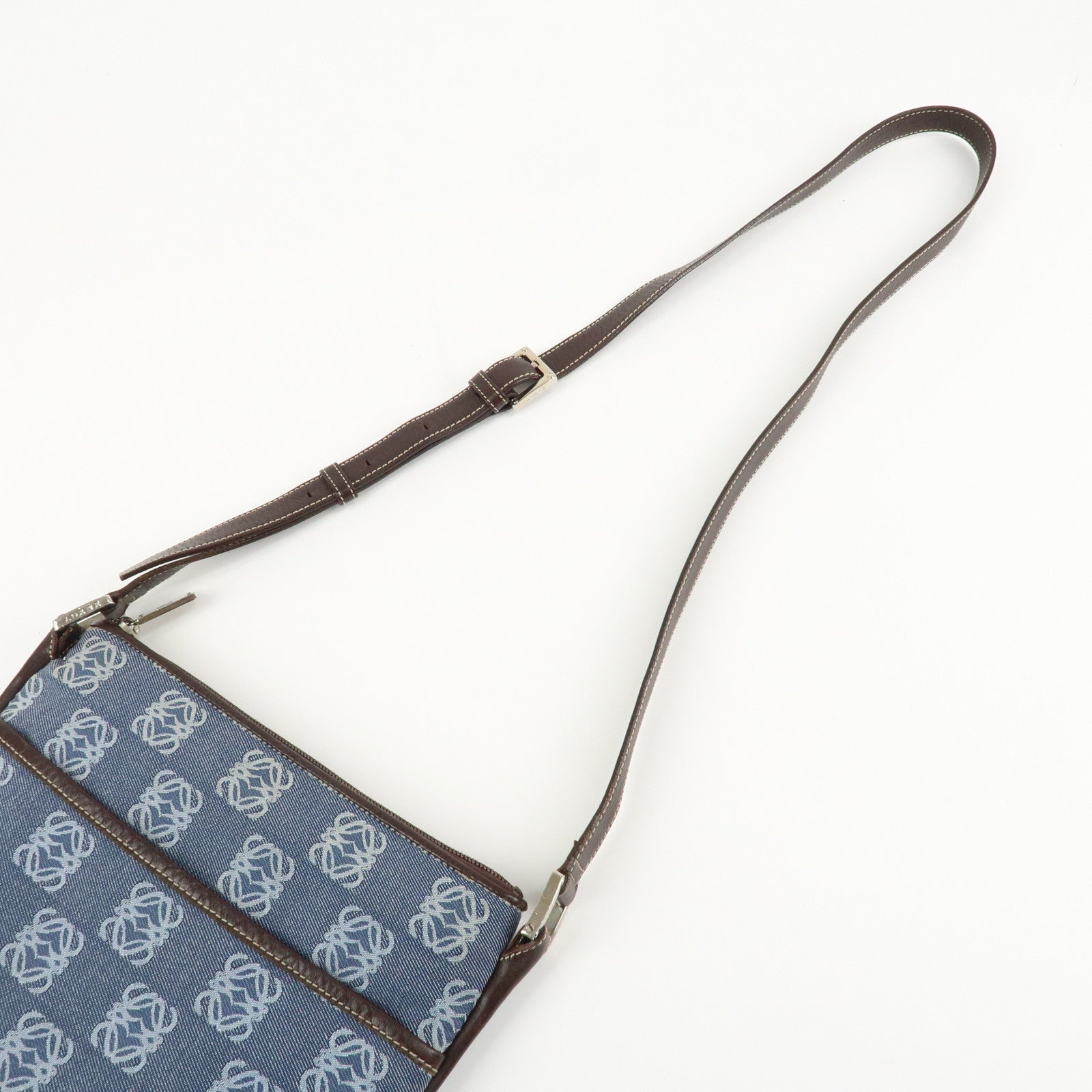 LOEWE Repeat Anagram Canvas Leather Shoulder Bag Crossbody Bag Blue Used