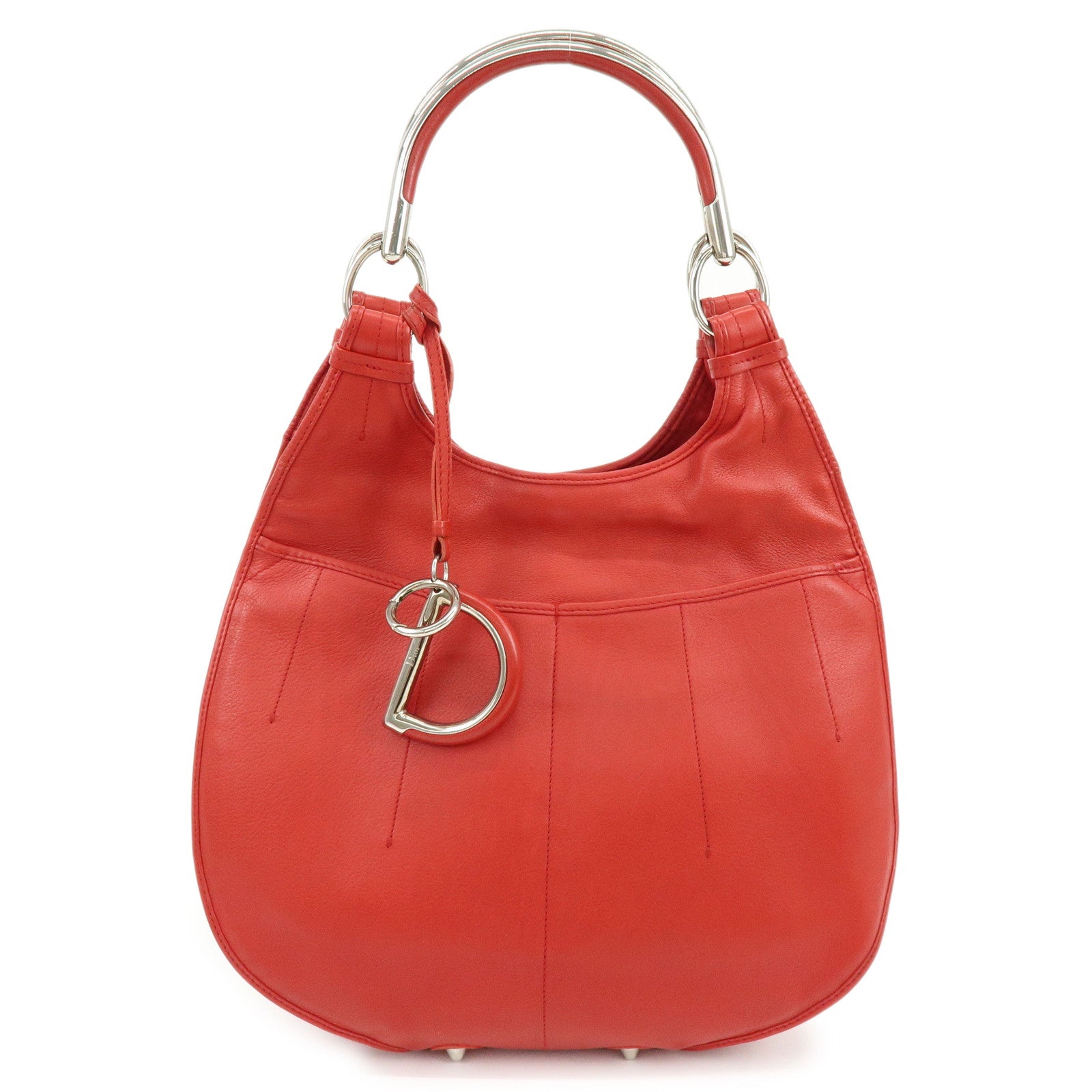 Christian Dior Leather Shoulder Bag Hand Bag D-charm Red