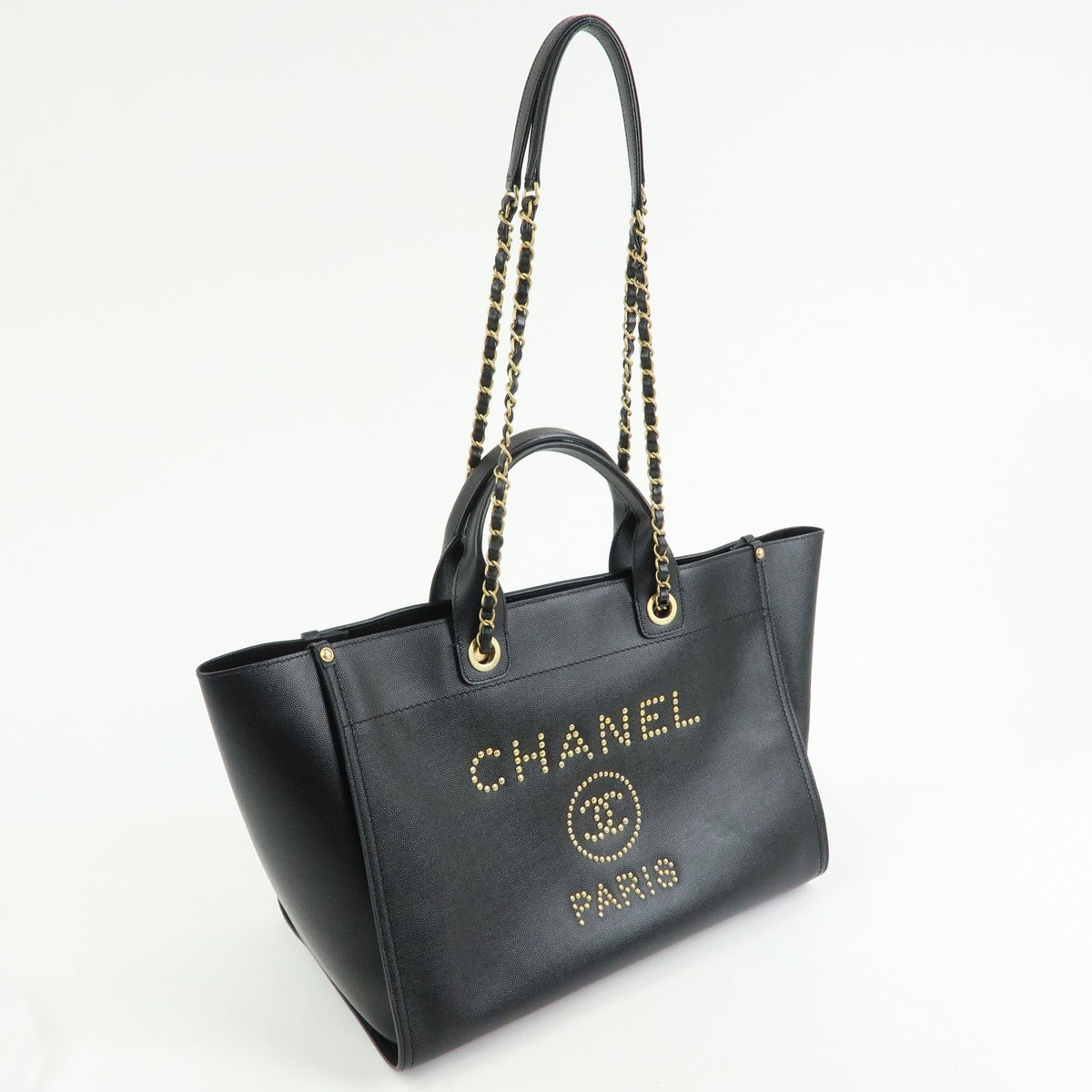 CHANEL Deauville GM Caviarskin 2Way Tote Bag Shoulder Bag Black A66941