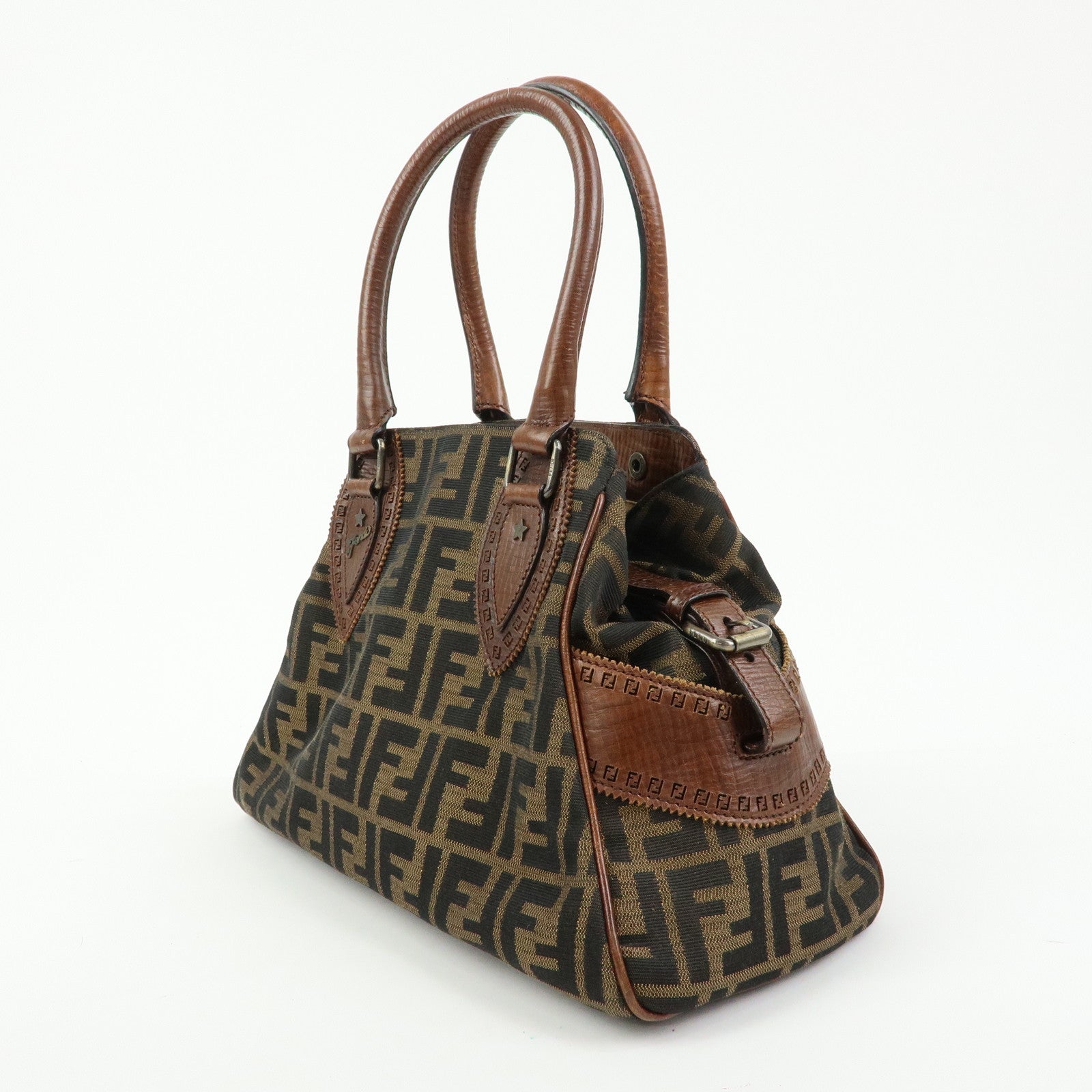 FENDI Zucca Etnico Canvas Leather Hand Bag Brown 8BN157