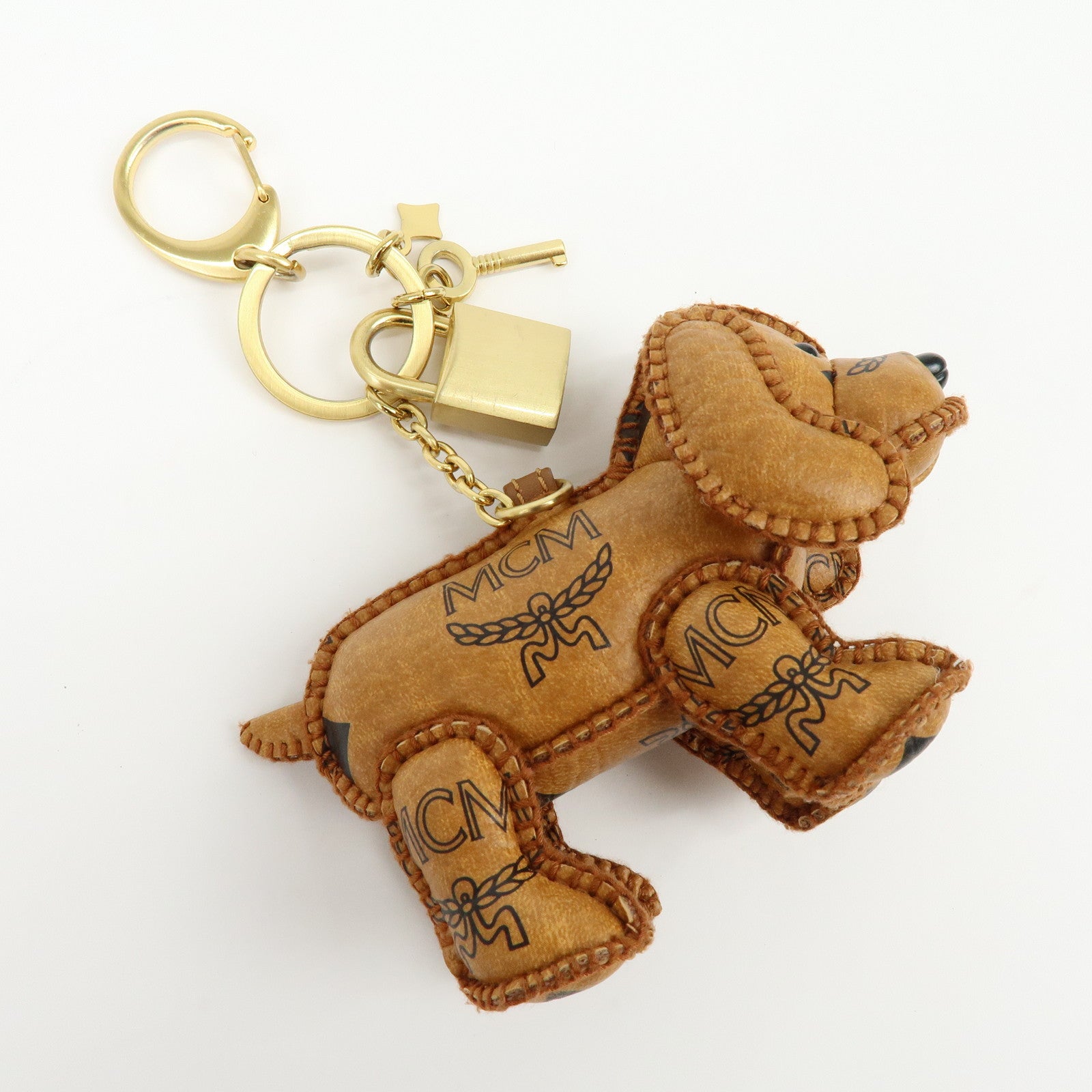 MCM Visetos Doxie Dog Bag Charm Key Chain Brown Black