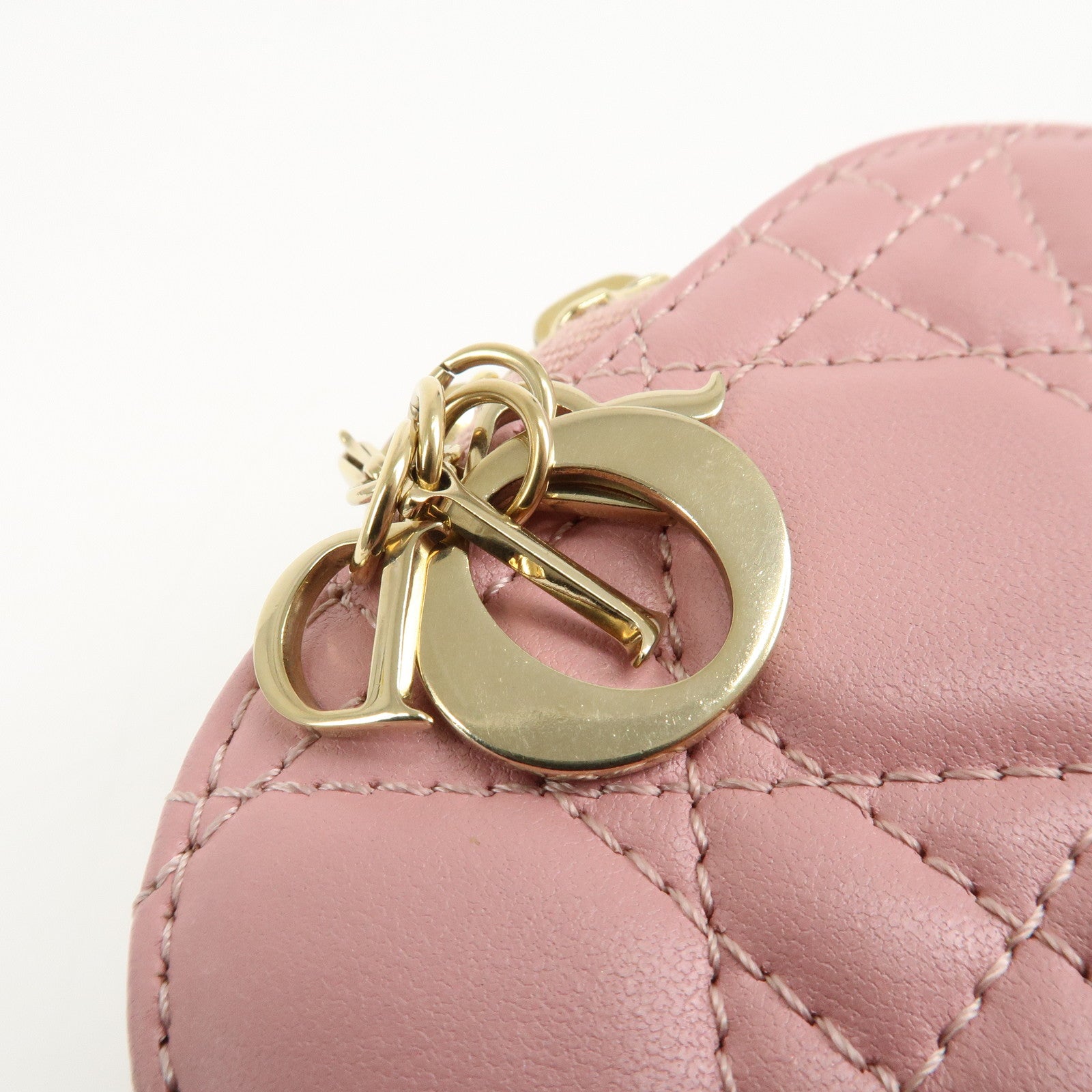 Christian Dior Cannage Leather Phone Holder Shoulder Bag Pink Used