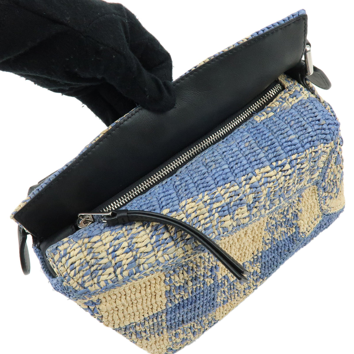 LOEWE Puzzle Bag Small Paulas Ibiza Raffia Leather 2Way Hand Bag Blue