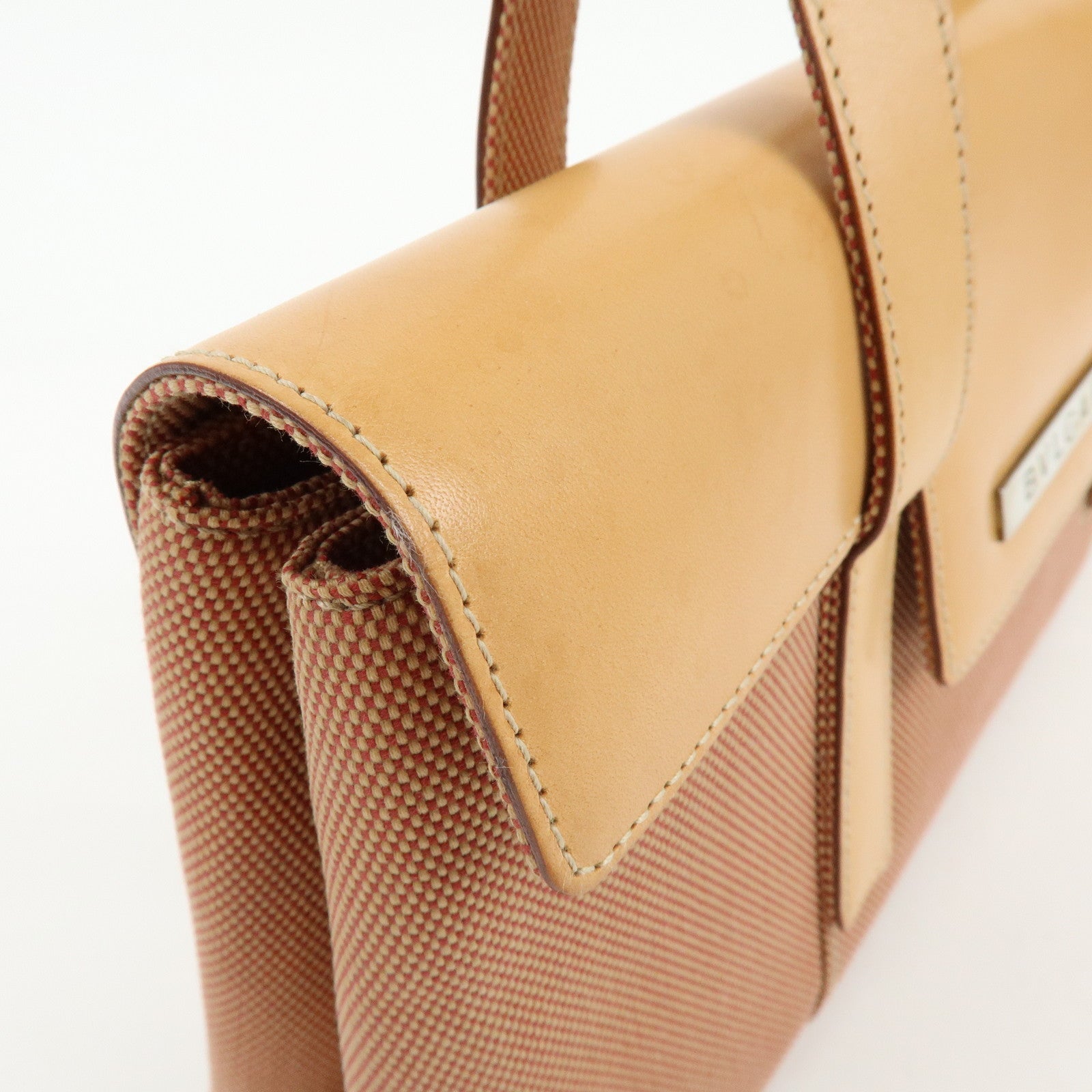 BVLGARI Canvas Leather Flap Shoulder Bag Hand Bag Beige Red