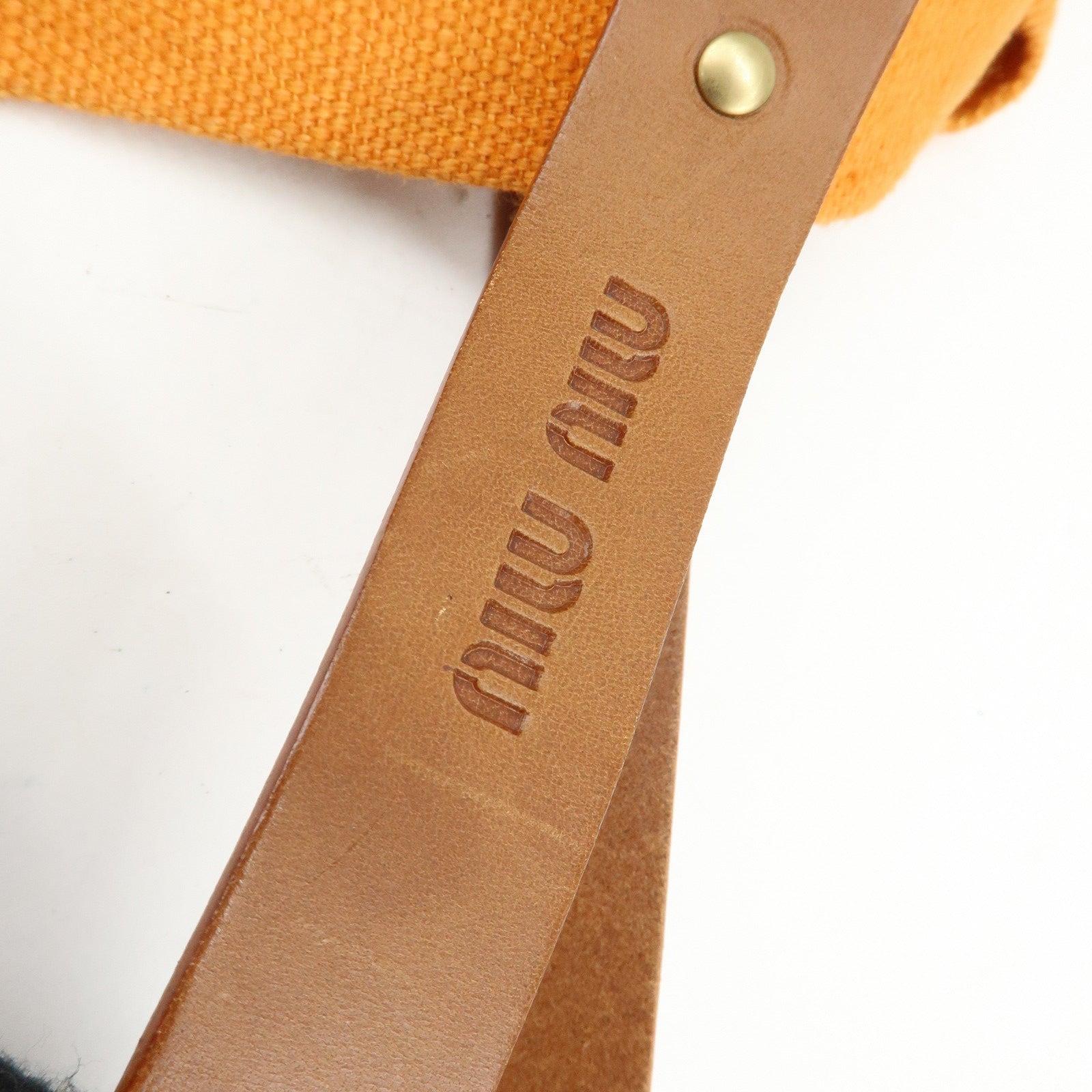 MIU MIU Canvas Leather Tote Bag Shoulder Bag Tassel Orange Brown