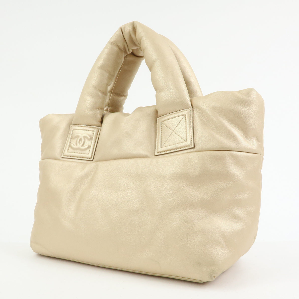CHANEL COCO Cocoon Nylon Leather Medium Tote Bag Hand Bag Gold A48611