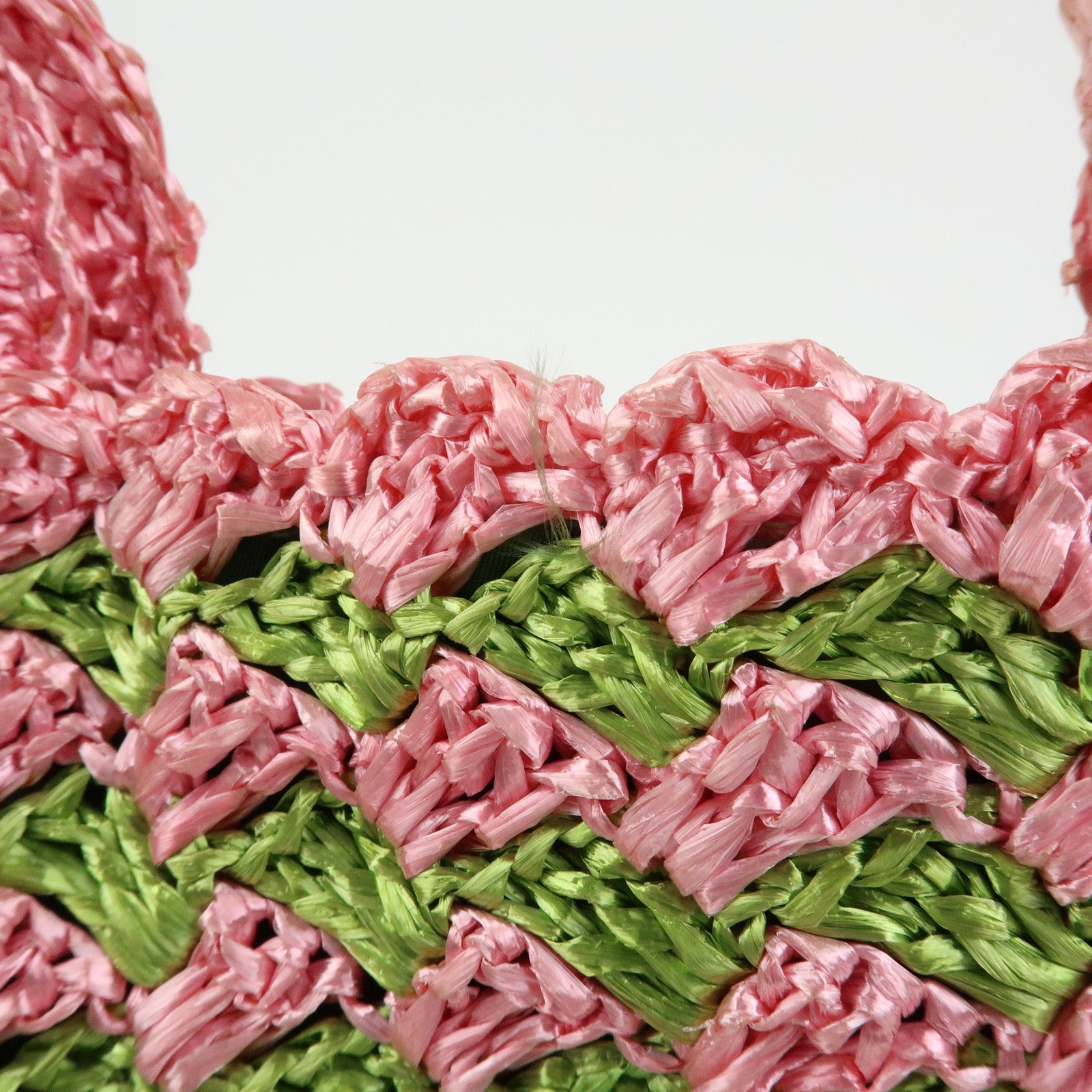 PRADA Triangle Logo Canapa Raffia Tote Bag Hand Bag Pink Green