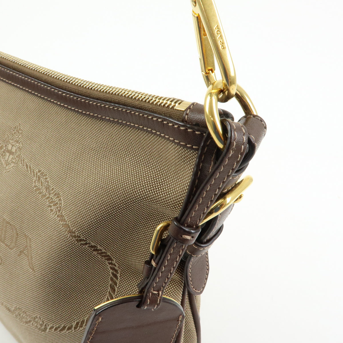 PRADA Jacquard Canvas Leather Shoulder Bag Crossbody Bag Beige Brown