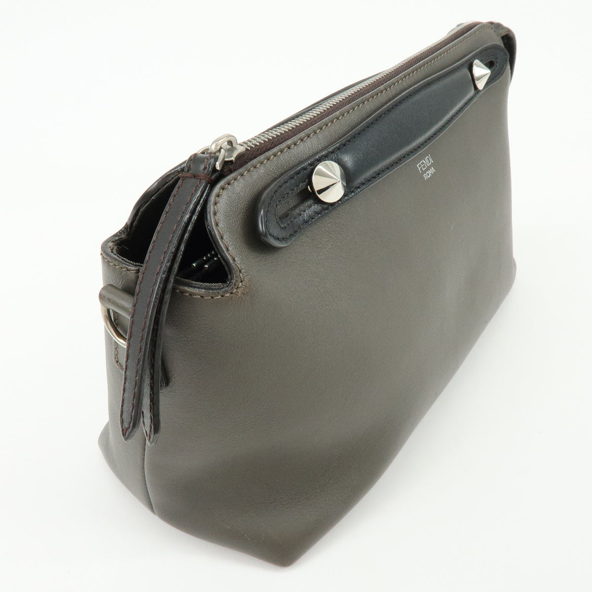 FENDI By The Way Medium Leather 2Way Bag Hand Bag Dark Gray 8BL124