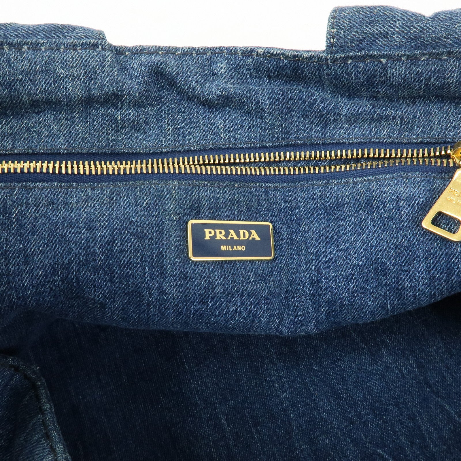 PRADA Triangle Logo Canapa Large Denim Tote Bag Hand Bag B1872B